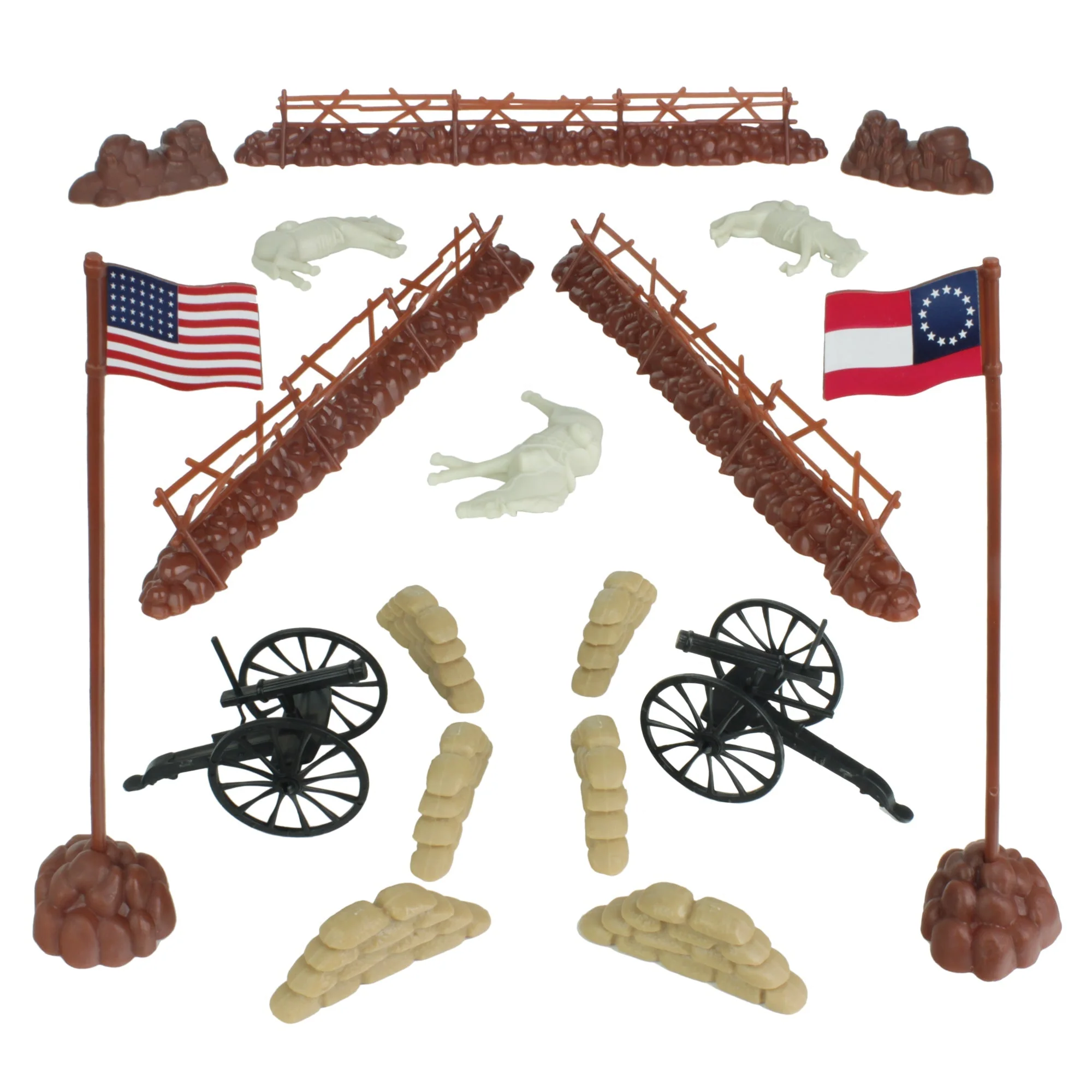 BMC Civil War Battlefield Plastic Army Men Accessories - 18pc Fences, Flags - Image 3