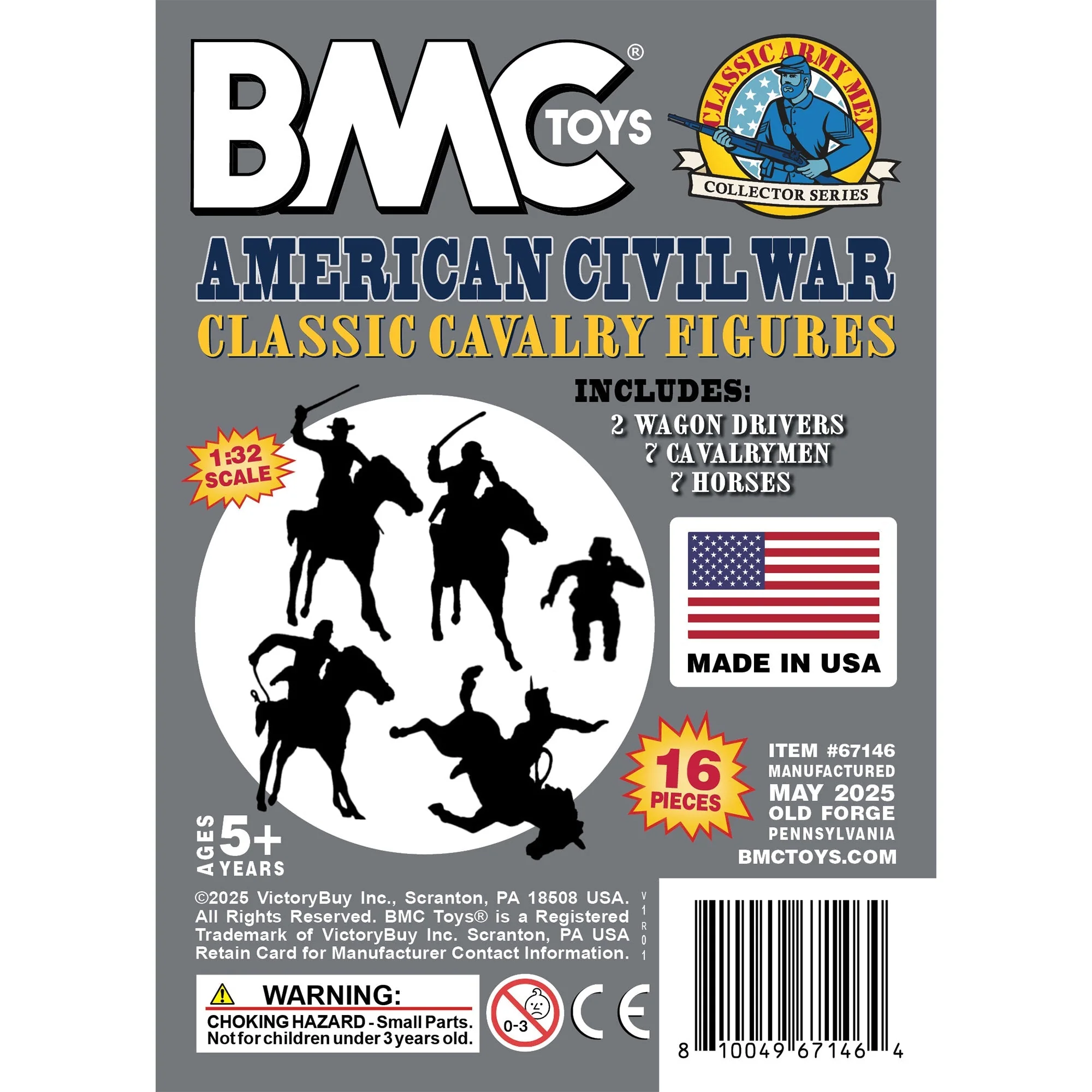 BMC Classic Marx Civil War Cavalry - 16pc Charcoal Gray Plastic Figure Playset - Image 7