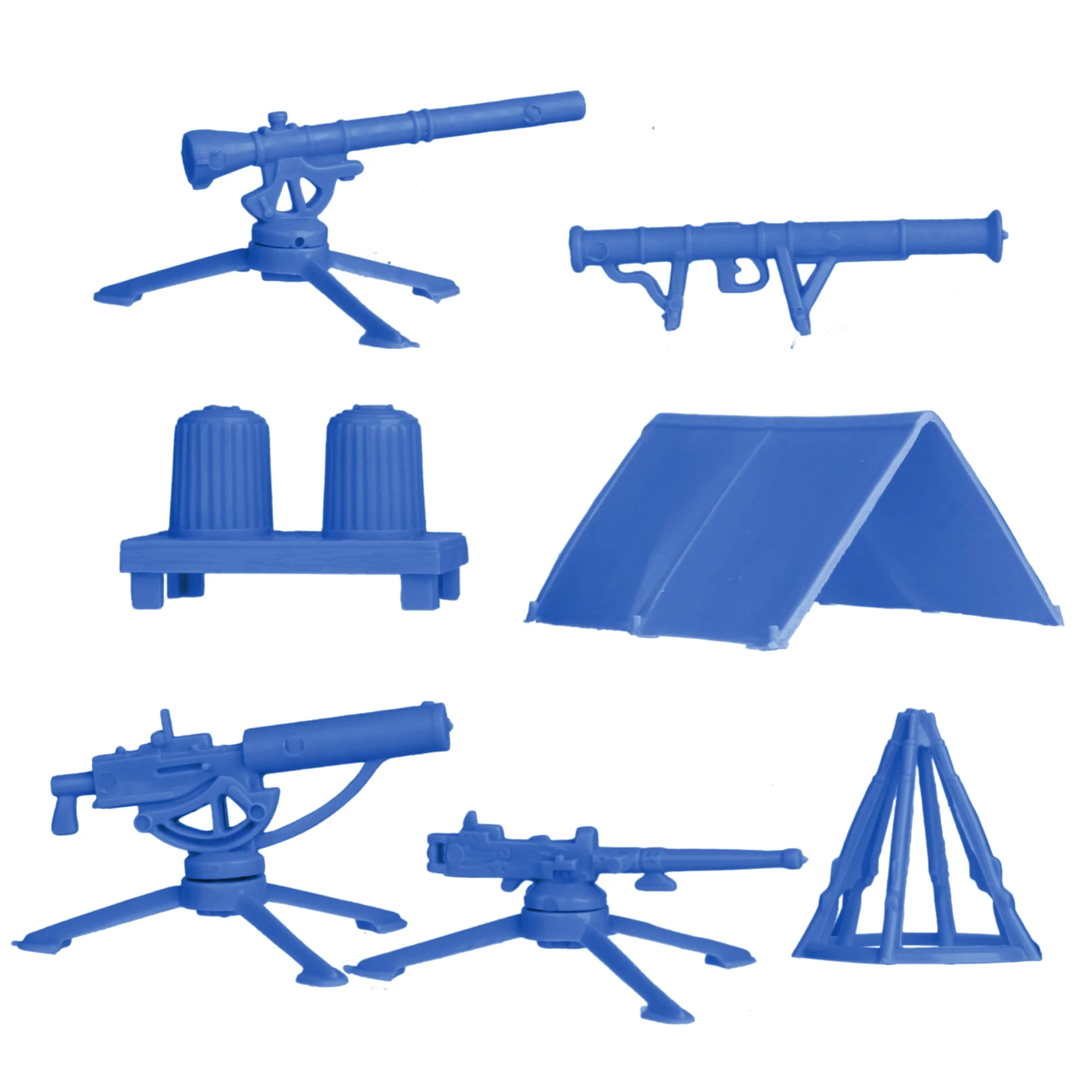 BMC Classic Plastic Army Men Camp Equipment - Blue 10pc Tents & Weapons US Made - Image 4