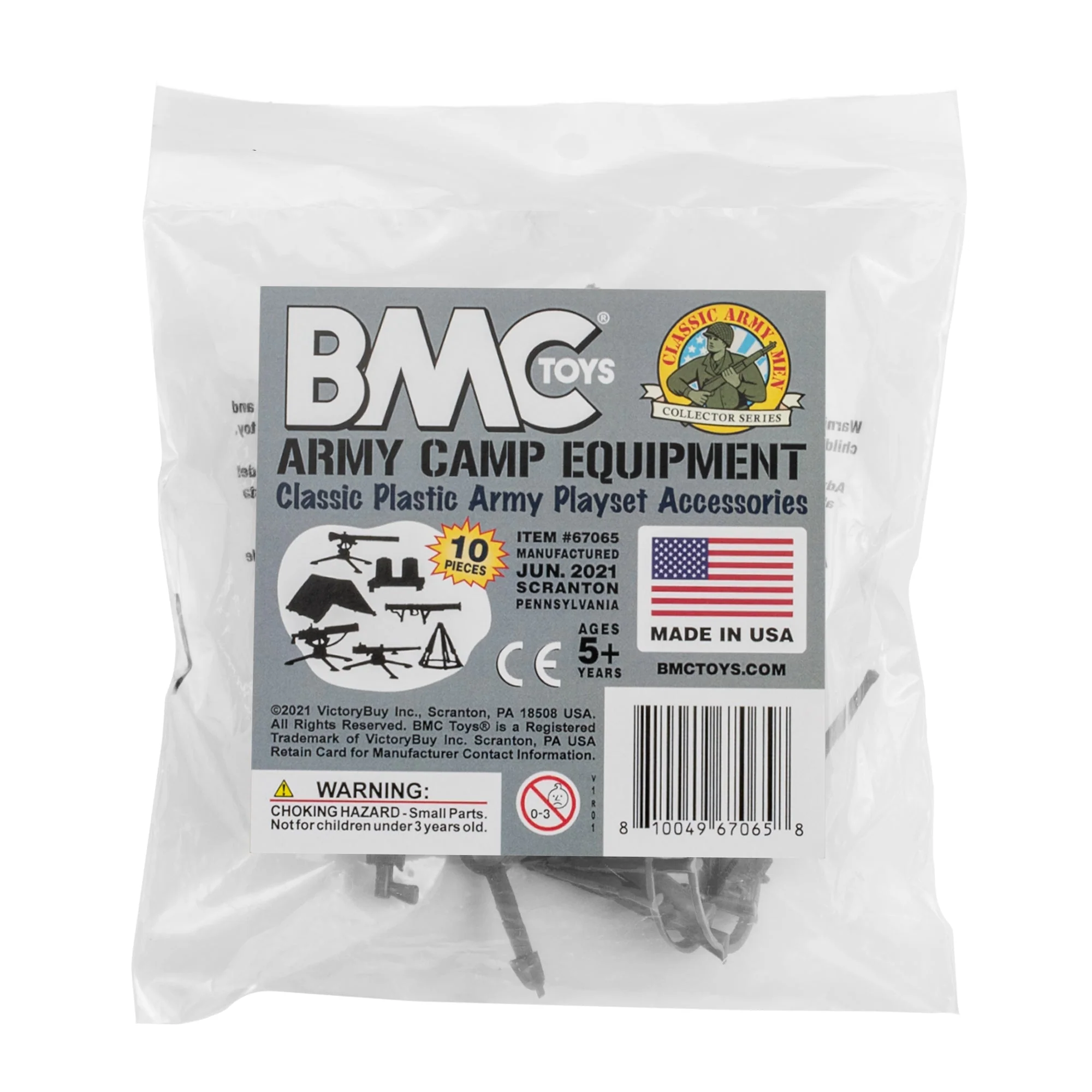 BMC Classic Plastic Army Men Camp Equipment - Gray 10pc Tents & Weapons US Made - Image 5