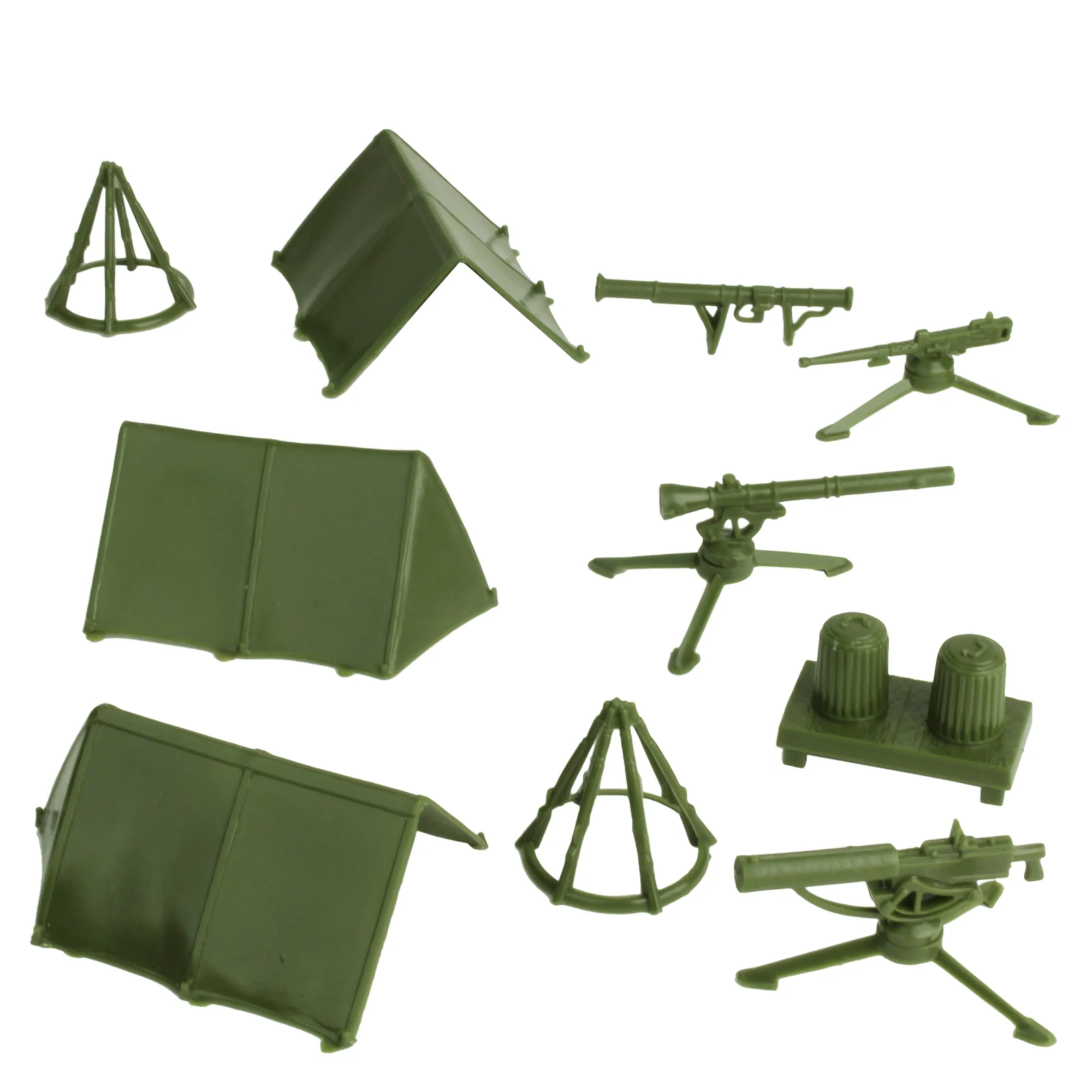 BMC Classic Plastic Army Men Camp Equipment - OD 10pc Tents & Weapons - US Made - Image 4