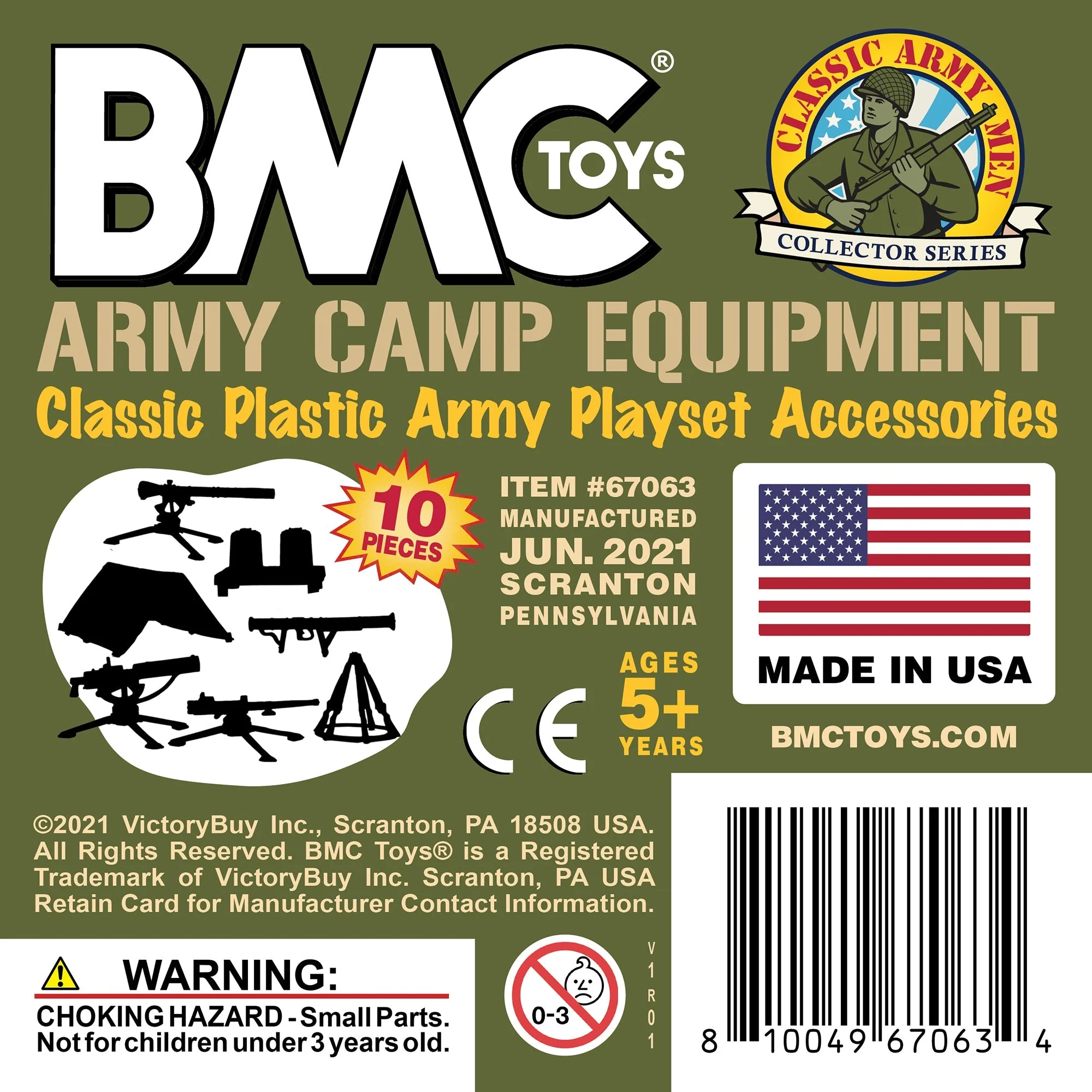 BMC Classic Plastic Army Men Camp Equipment - OD 10pc Tents & Weapons - US Made - Image 6