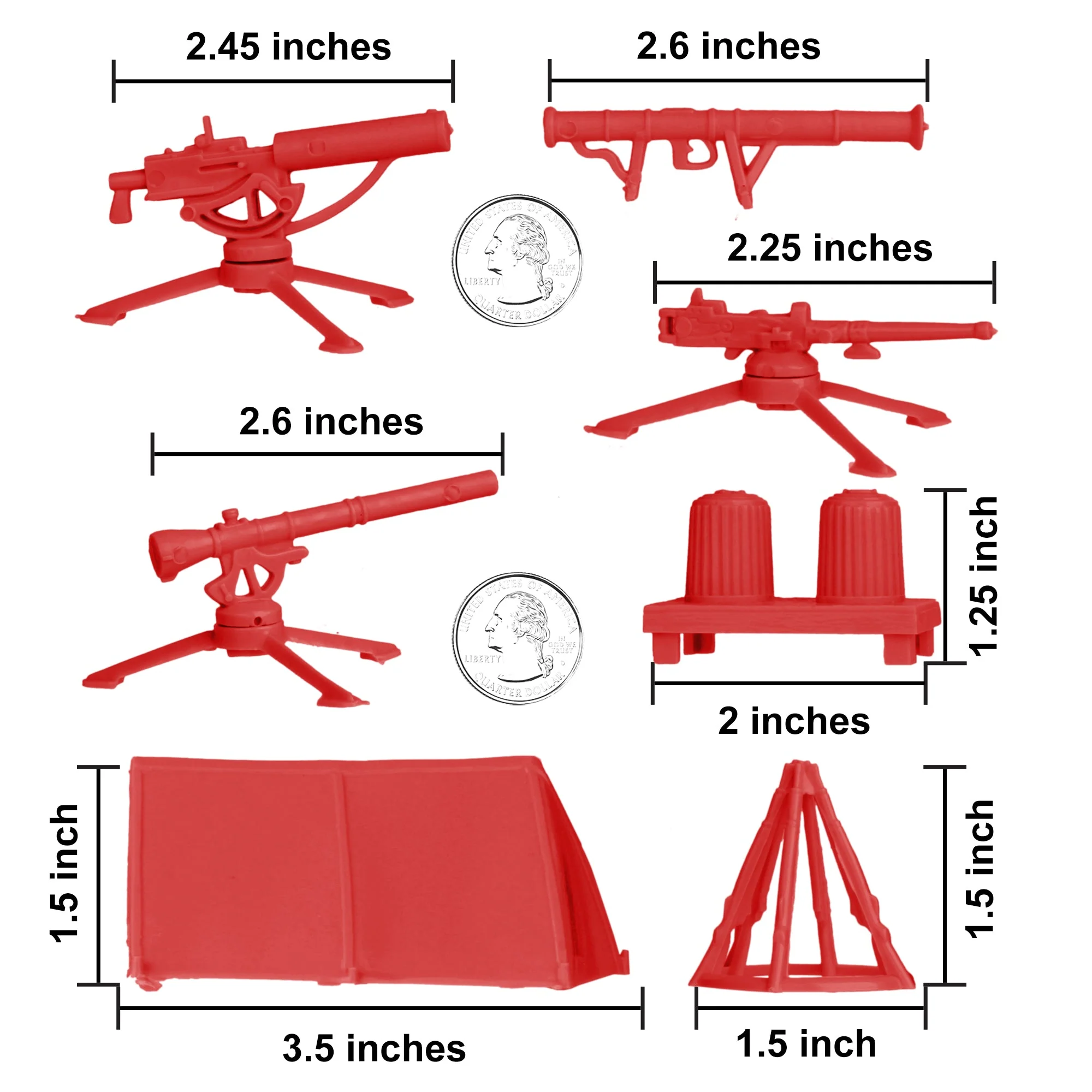 BMC Classic Plastic Army Men Camp Equipment - Rec 10pc Tents & Weapons - US Made - Image 3
