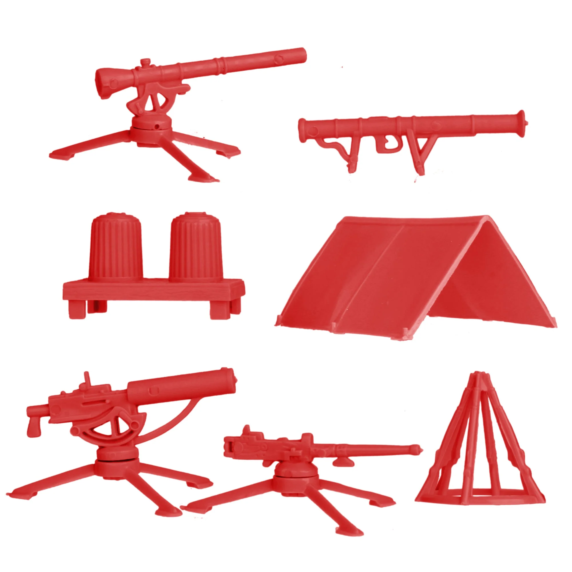 BMC Classic Plastic Army Men Camp Equipment - Rec 10pc Tents & Weapons - US Made - Image 4