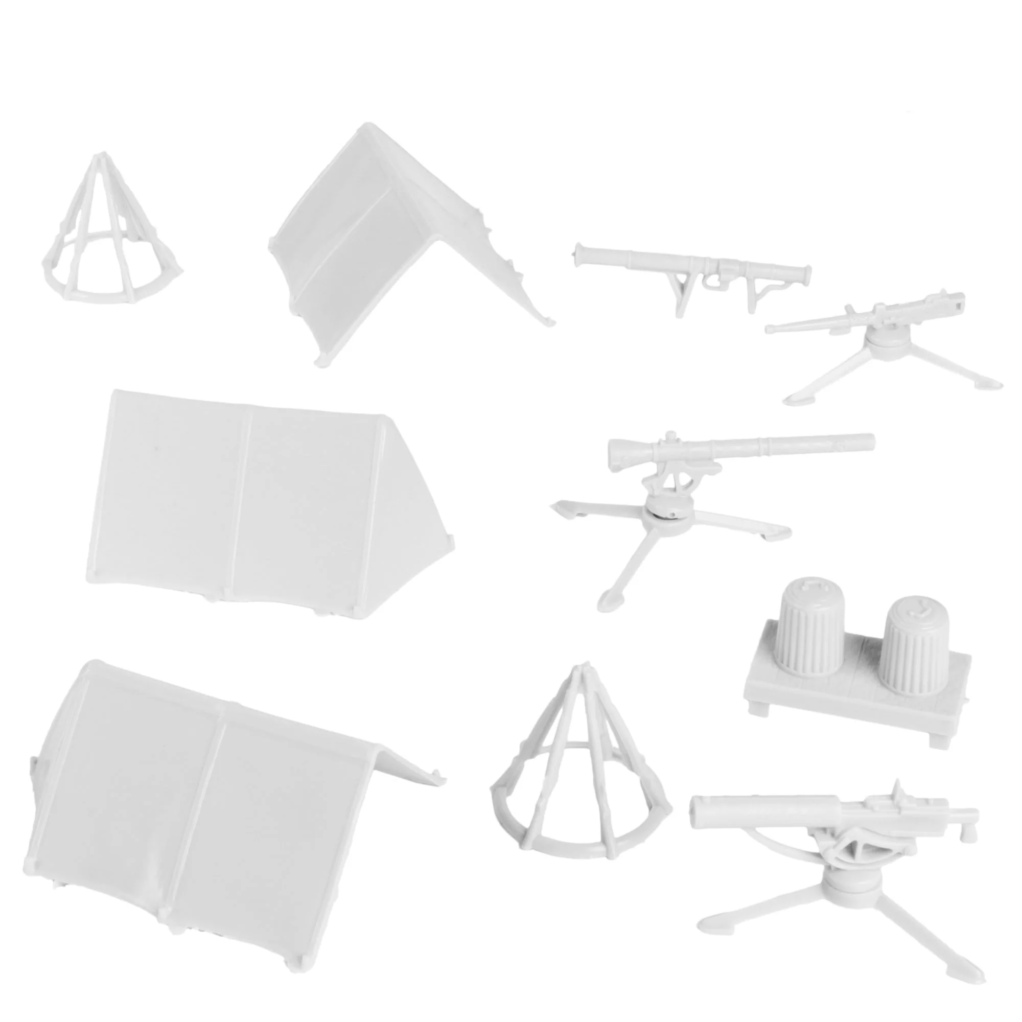 BMC Classic Plastic Army Men Camp Equipment - White 10pc Tents & Weapons US Made - Image 4