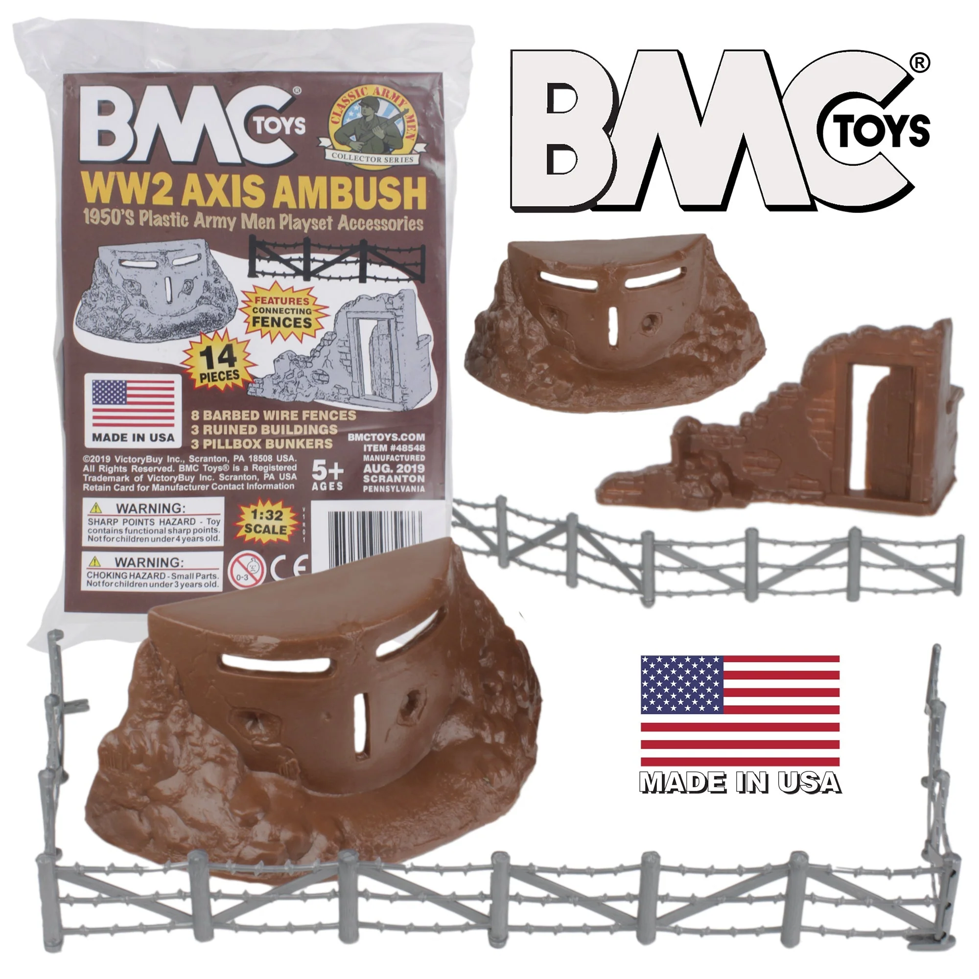 BMC Classic Marx Axis Ambush - 14pc Brown Plastic Army Men Playset Accessories - Image 8