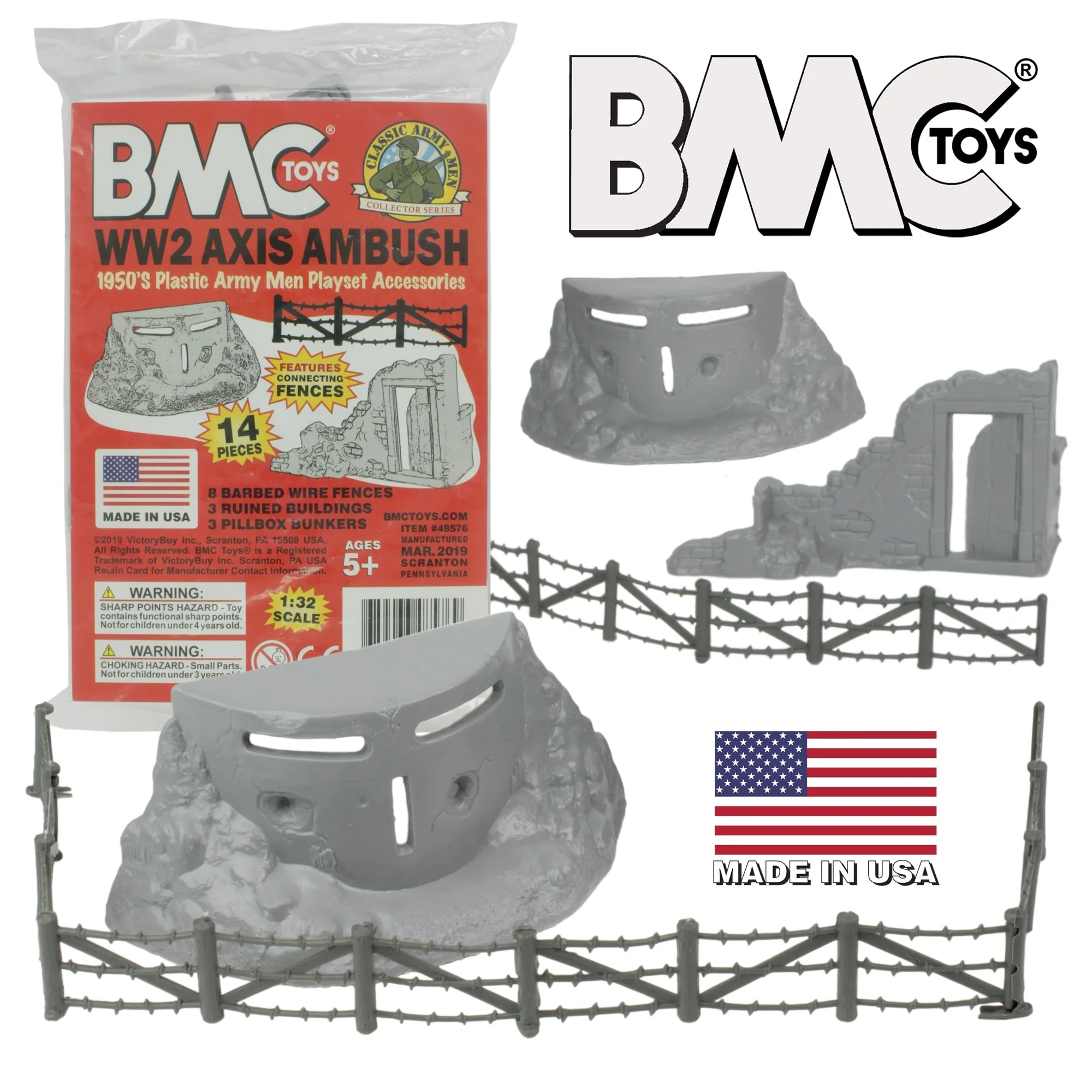 BMC Classic Marx Axis Ambush - 14pc Gray Plastic Army Men Playset Accessories - Image 9