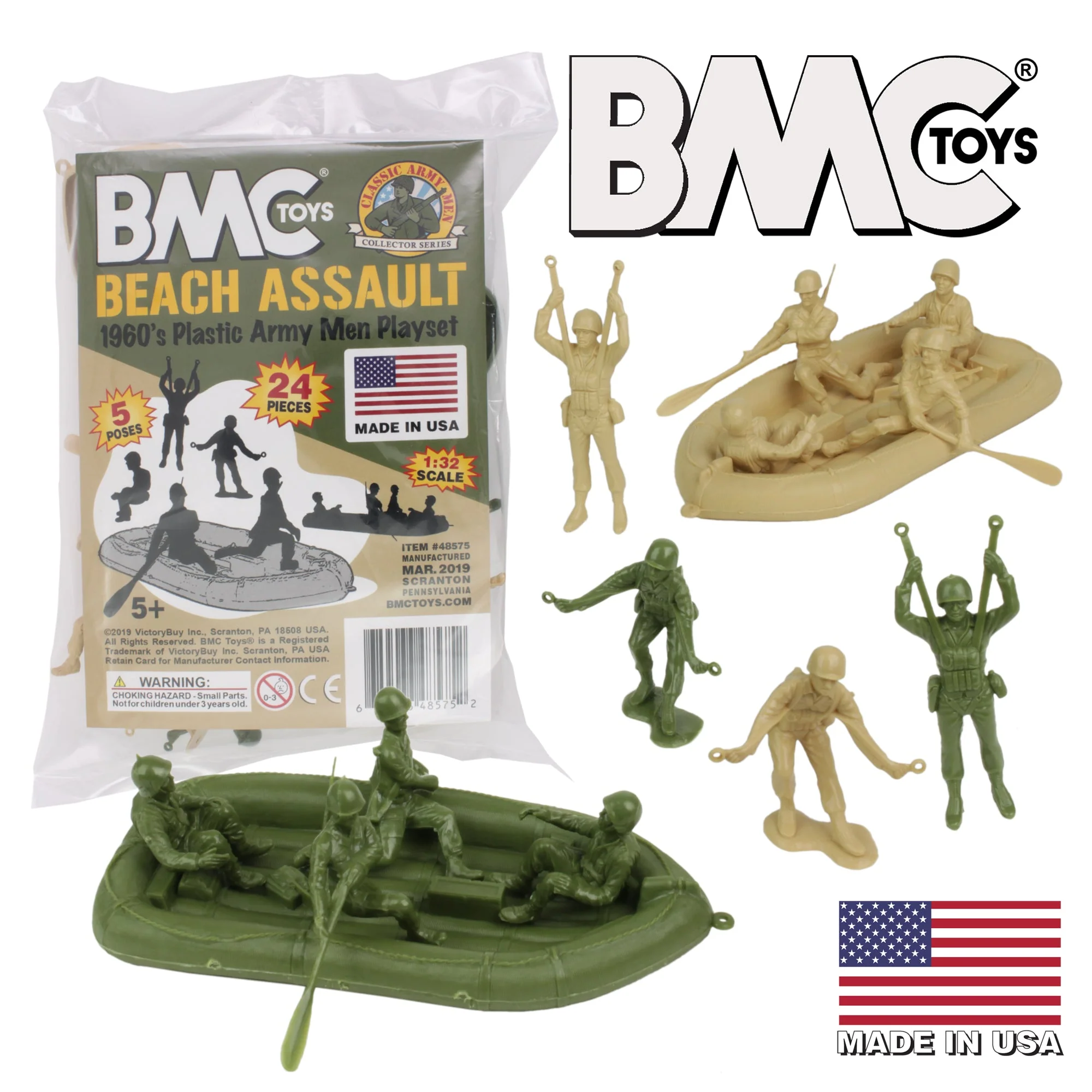 BMC Marx Plastic Army Men Beach Assault - OD Green & Tan 24pc WW2 US Soldiers - Image 8