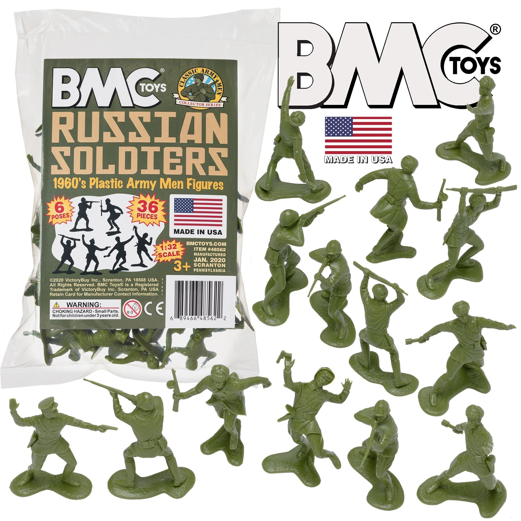 BMC Classic Marx Russian Plastic Army Men - OD Green 36pc WW2 Soldier Figures - Image 8