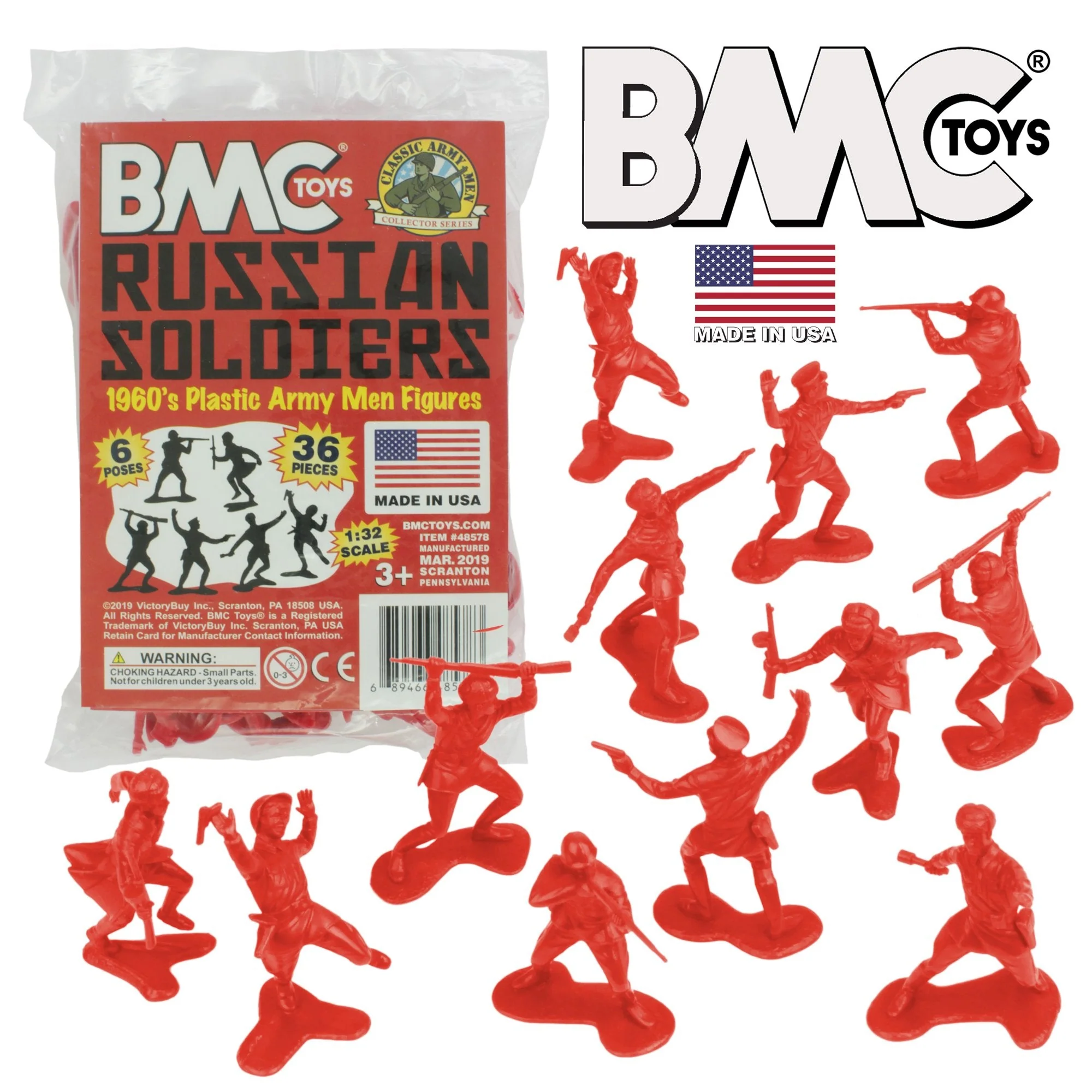 BMC Classic Marx Russian Plastic Army Men - Red 36pc WW2 Soldier Figures US Made - Image 8
