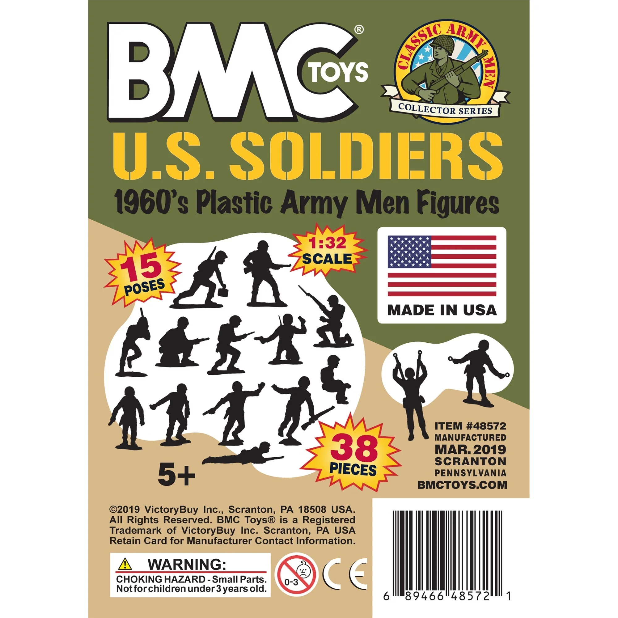 BMC Marx Plastic Army Men US Soldiers - Green vs Tan 38pc WW2 Figures - USA Made - Image 8