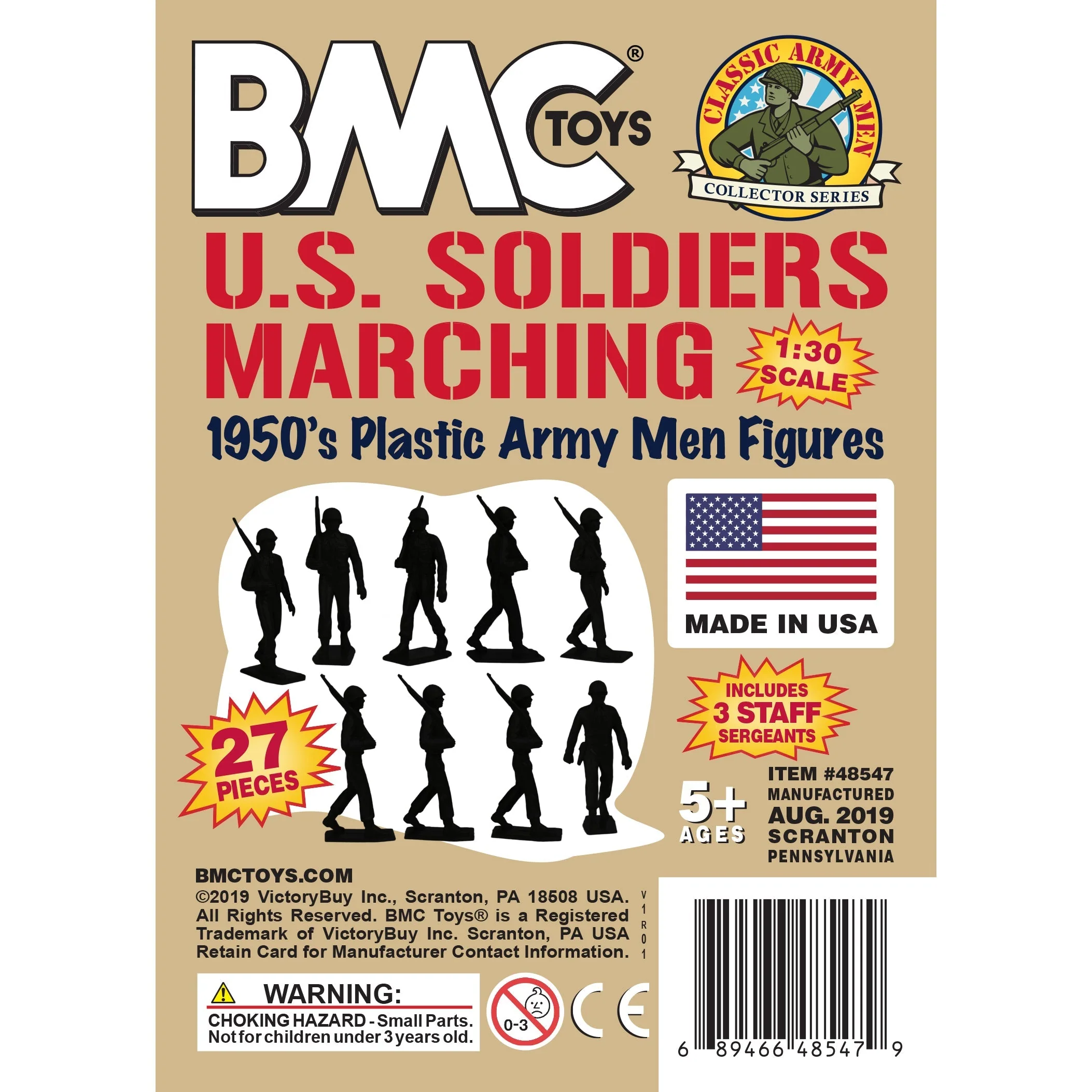 BMC Marx Plastic Army Men Marching US Soldiers - Tan 27pc WW2 Figures - USA Made - Image 7