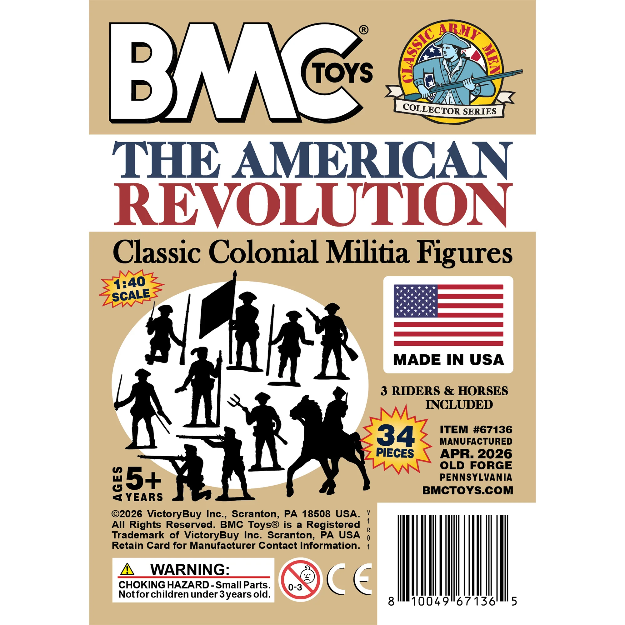 BMC Classic MPC American Revolution Colonial Militia - Tan Plastic Army Figures