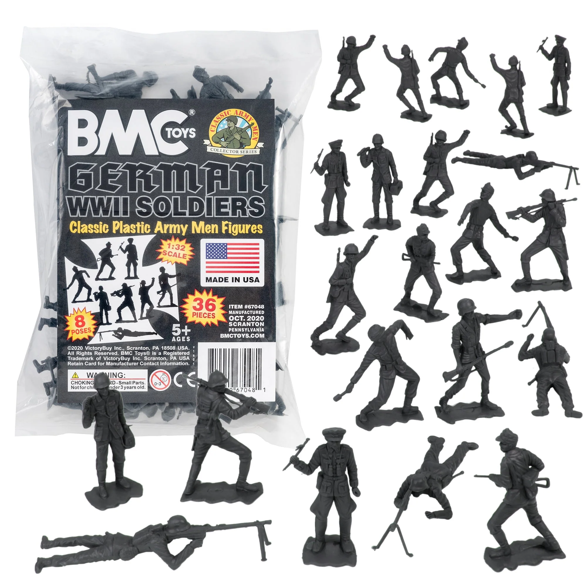 BMC Classic MPC German Plastic Army Men - Black 36pc WW2 Soldier Figures US Made