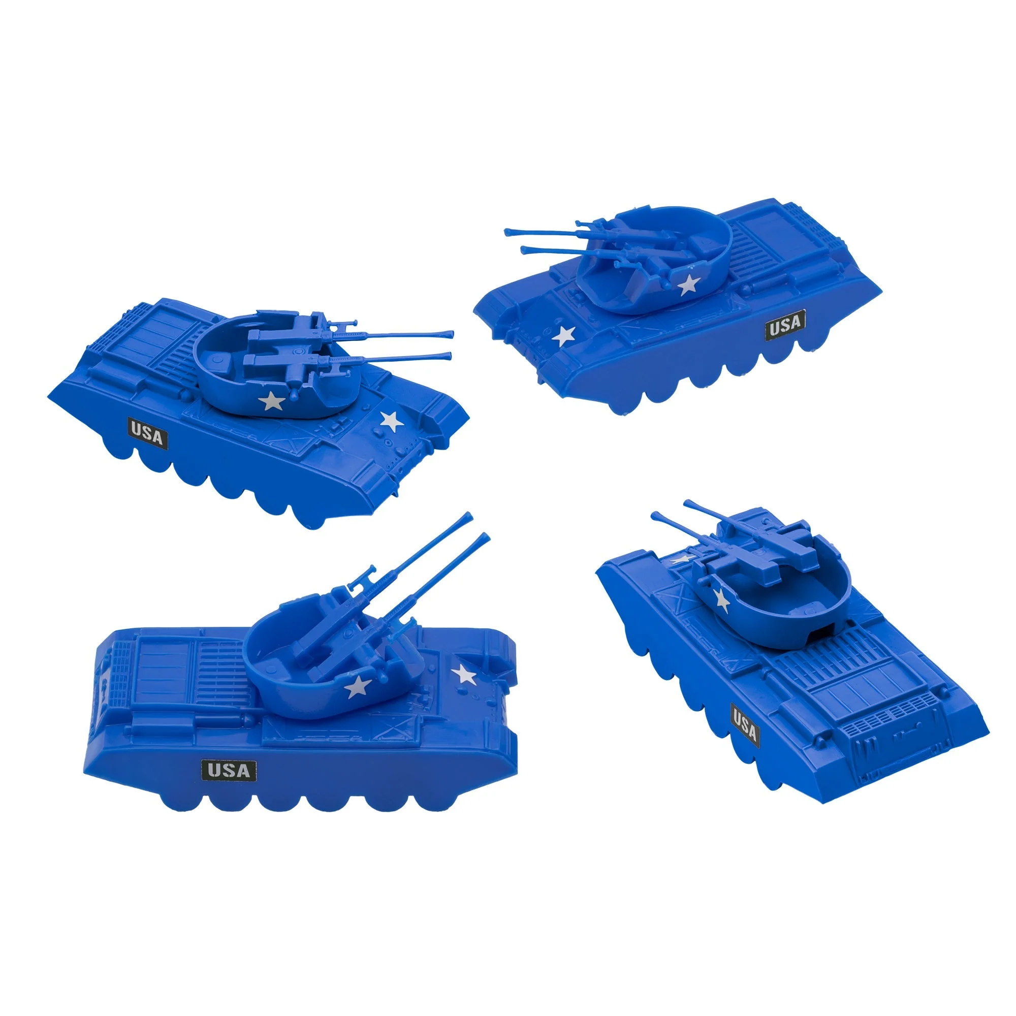 BMC Classic Payton Anti-Aircraft Tanks - 4pc Blue Plastic Army Men Vehicles - Image 3