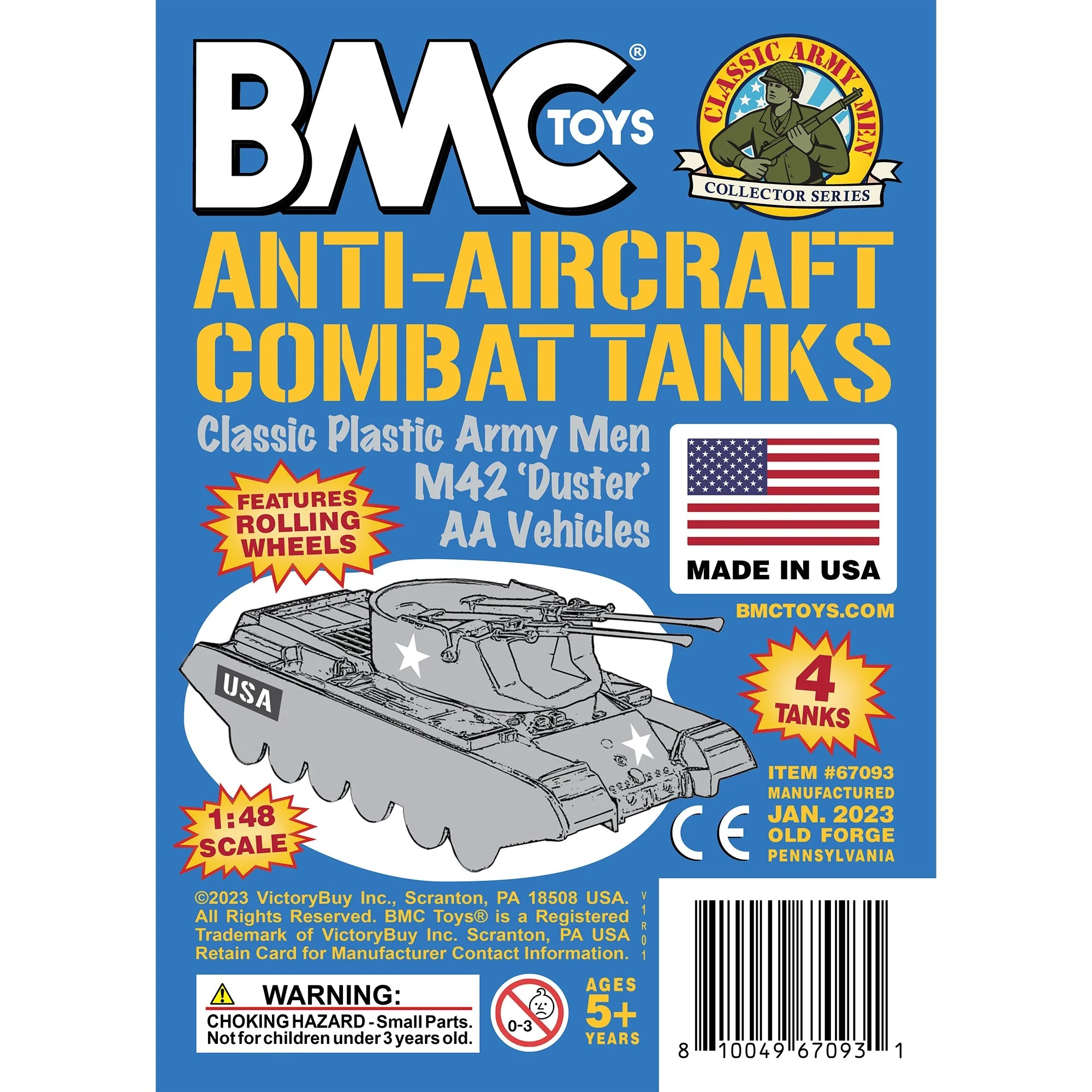 BMC Classic Payton Anti-Aircraft Tanks - 4pc Blue Plastic Army Men Vehicles - Image 6