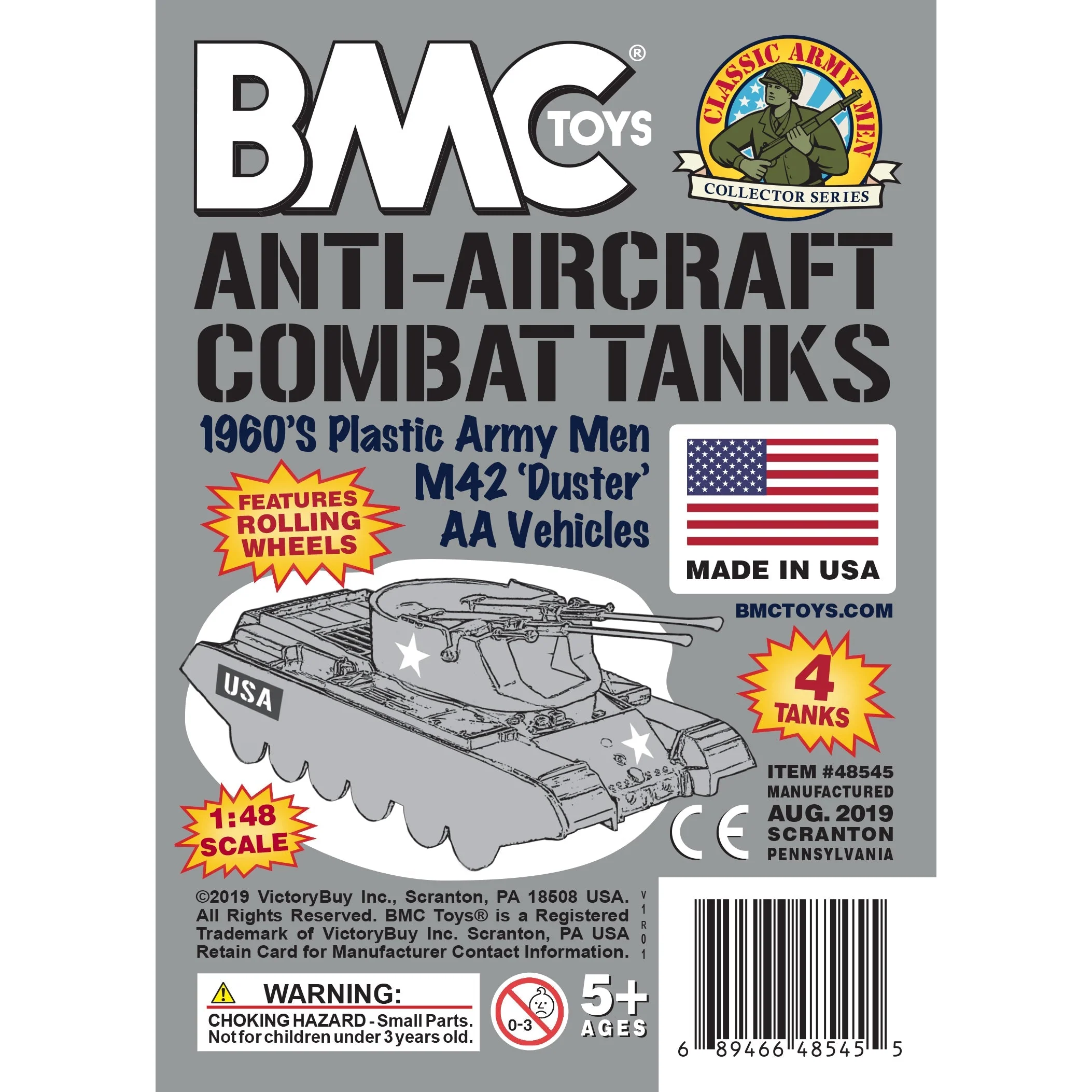 BMC Classic Payton Anti-Aircraft Tanks - 4pc Gray Plastic Army Men Vehicles - Image 5