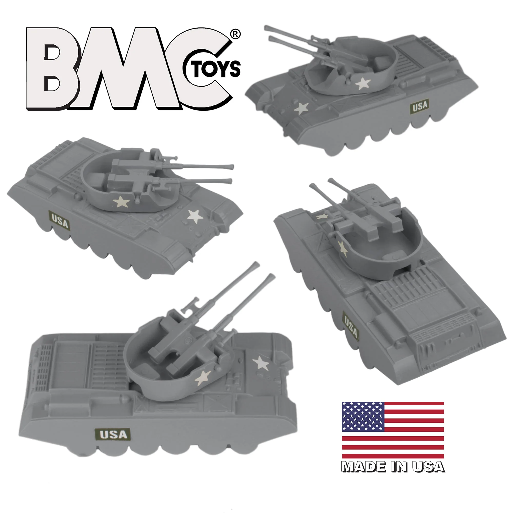 BMC Classic Payton Anti-Aircraft Tanks - 4pc Gray Plastic Army Men Vehicles - Image 6