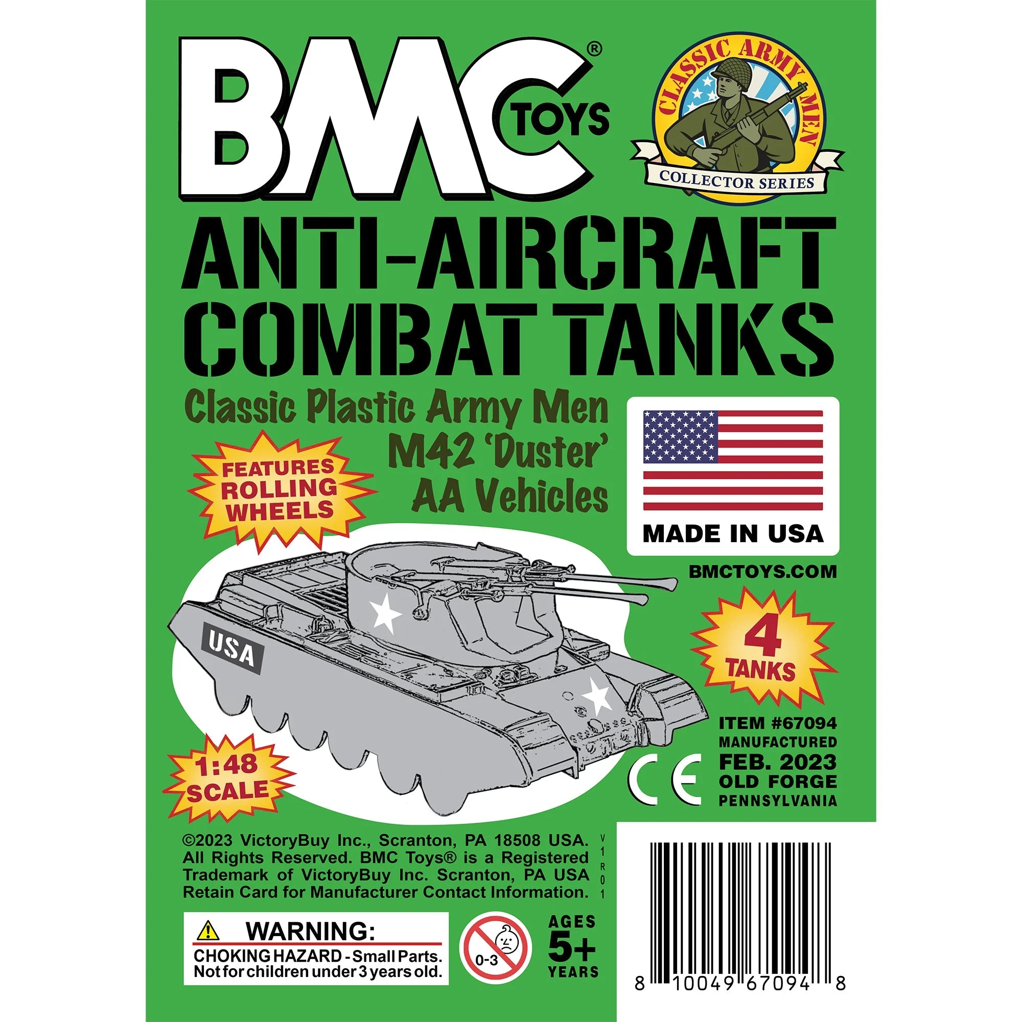 BMC Classic Payton Anti-Aircraft Tanks - 4pc Green Plastic Army Men Vehicles - Image 6