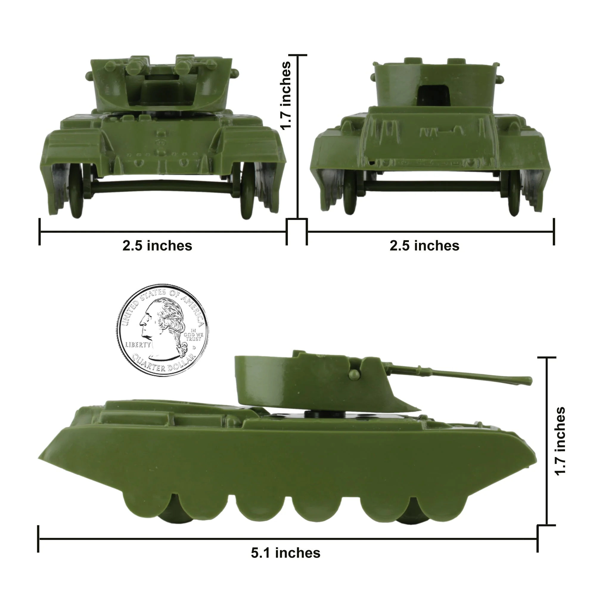 BMC Classic Payton Anti-Aircraft Tanks 4pc OD Plastic Army Men Vehicles USA Made - Image 2