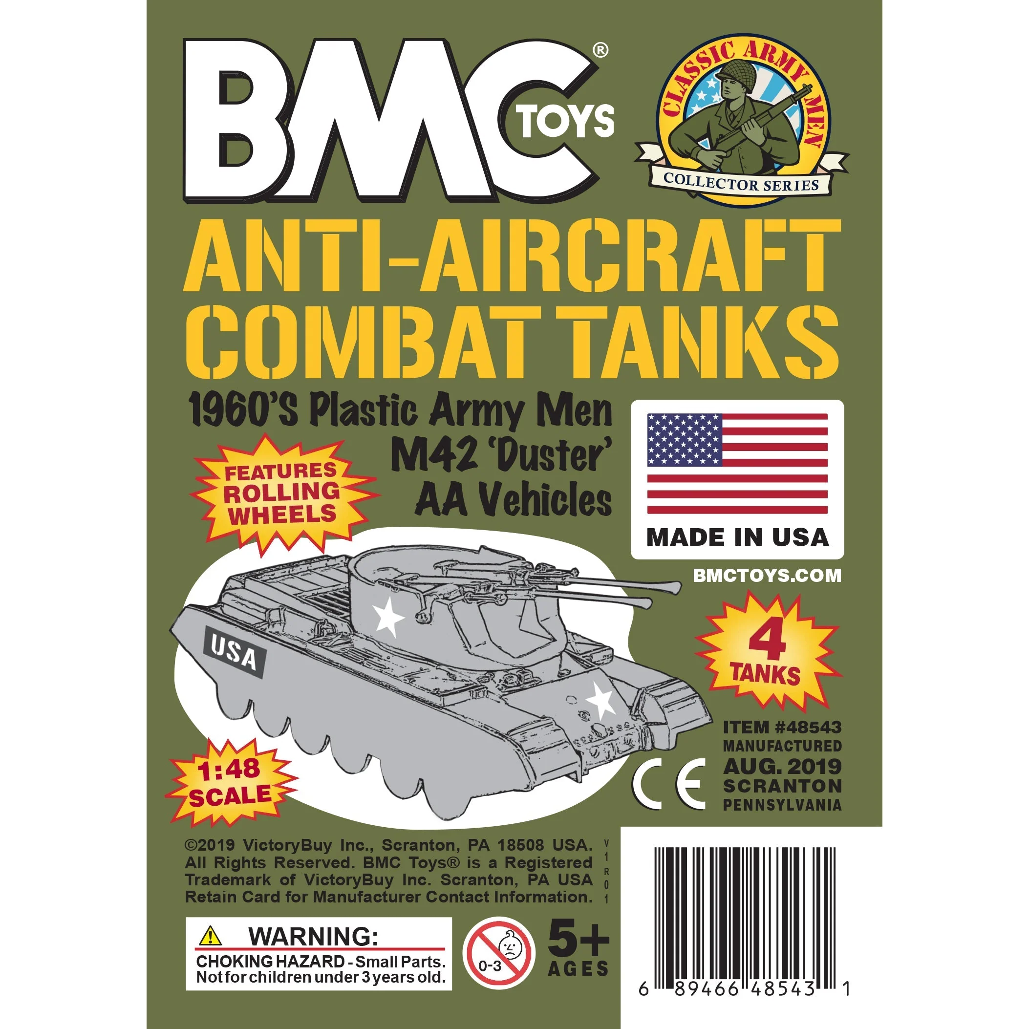 BMC Classic Payton Anti-Aircraft Tanks 4pc OD Plastic Army Men Vehicles USA Made - Image 5