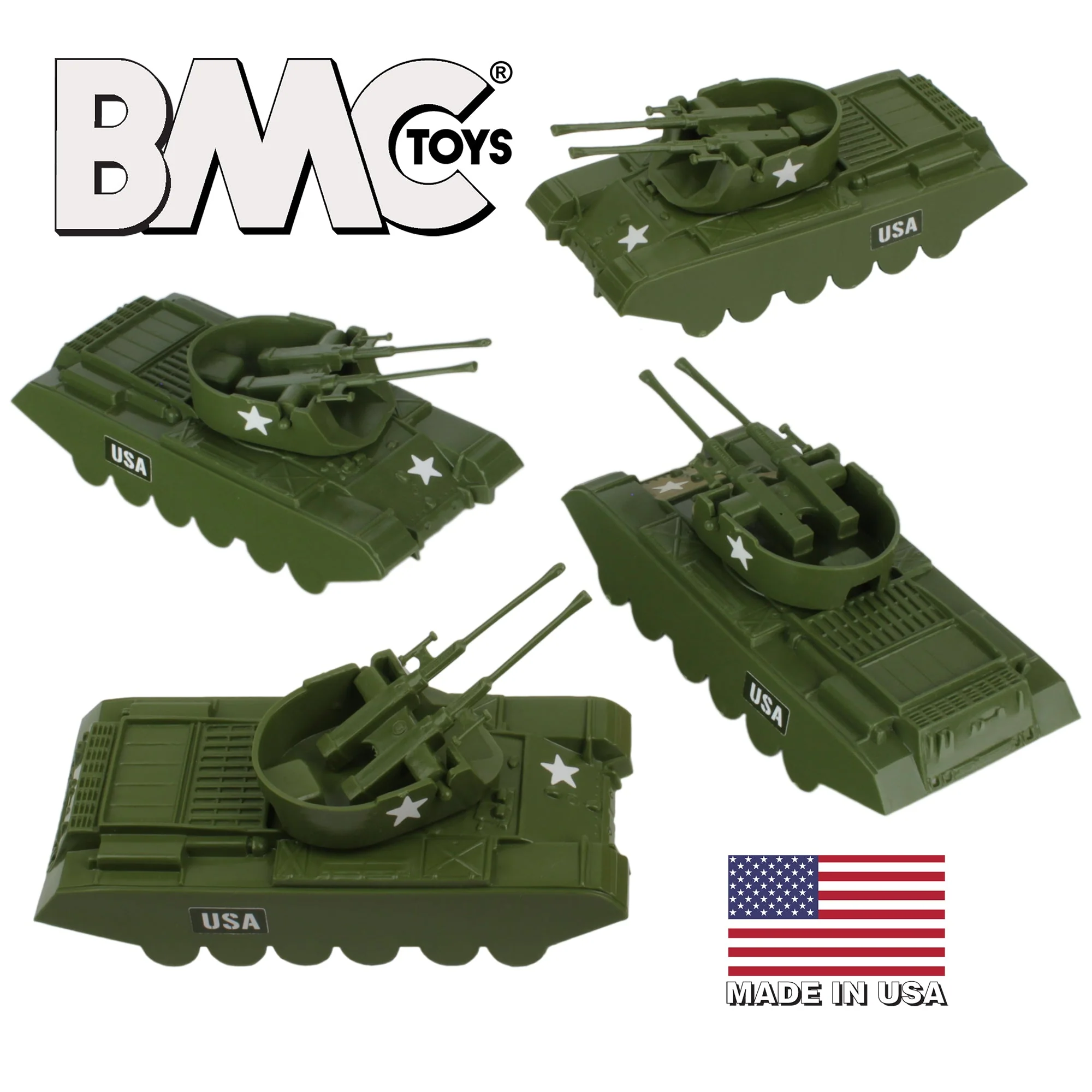 BMC Classic Payton Anti-Aircraft Tanks 4pc OD Plastic Army Men Vehicles USA Made - Image 6