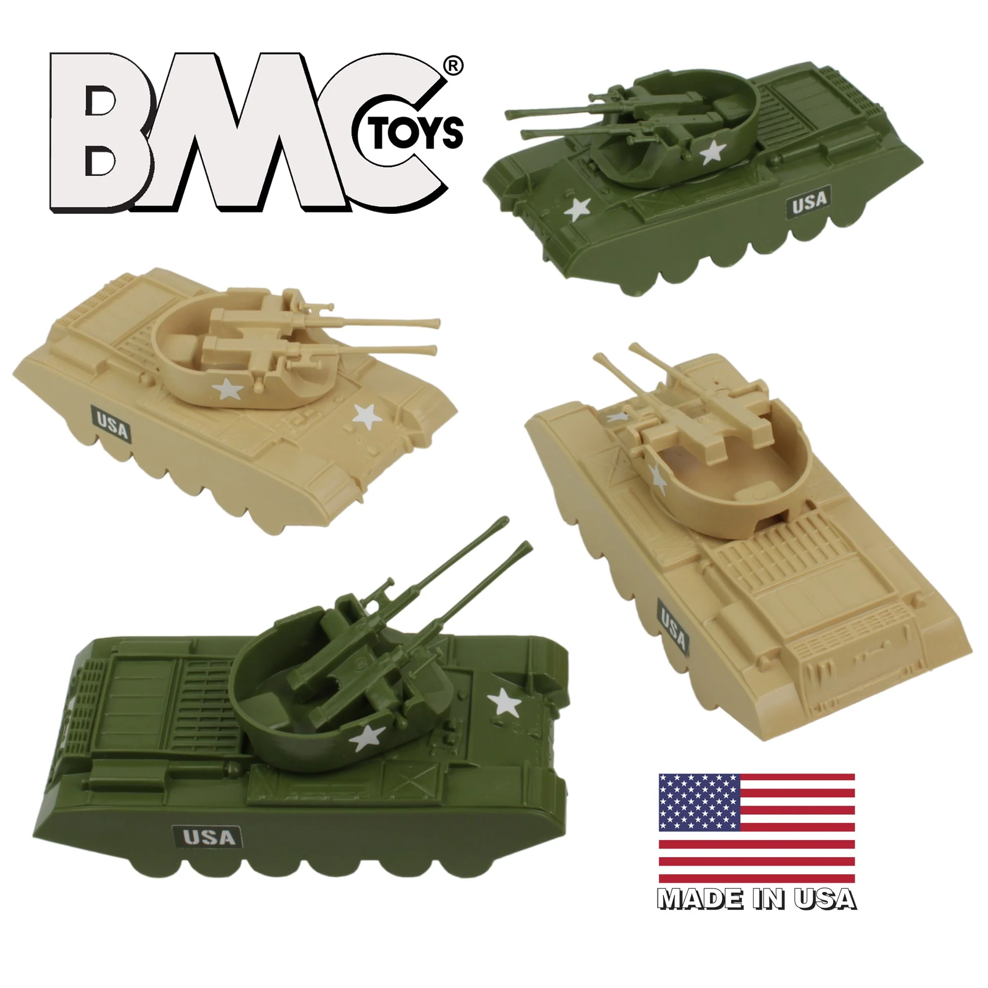 BMC Classic Payton Anti-Aircraft Tanks 4pc Tan & Green Plastic Army Men Vehicles - Image 8