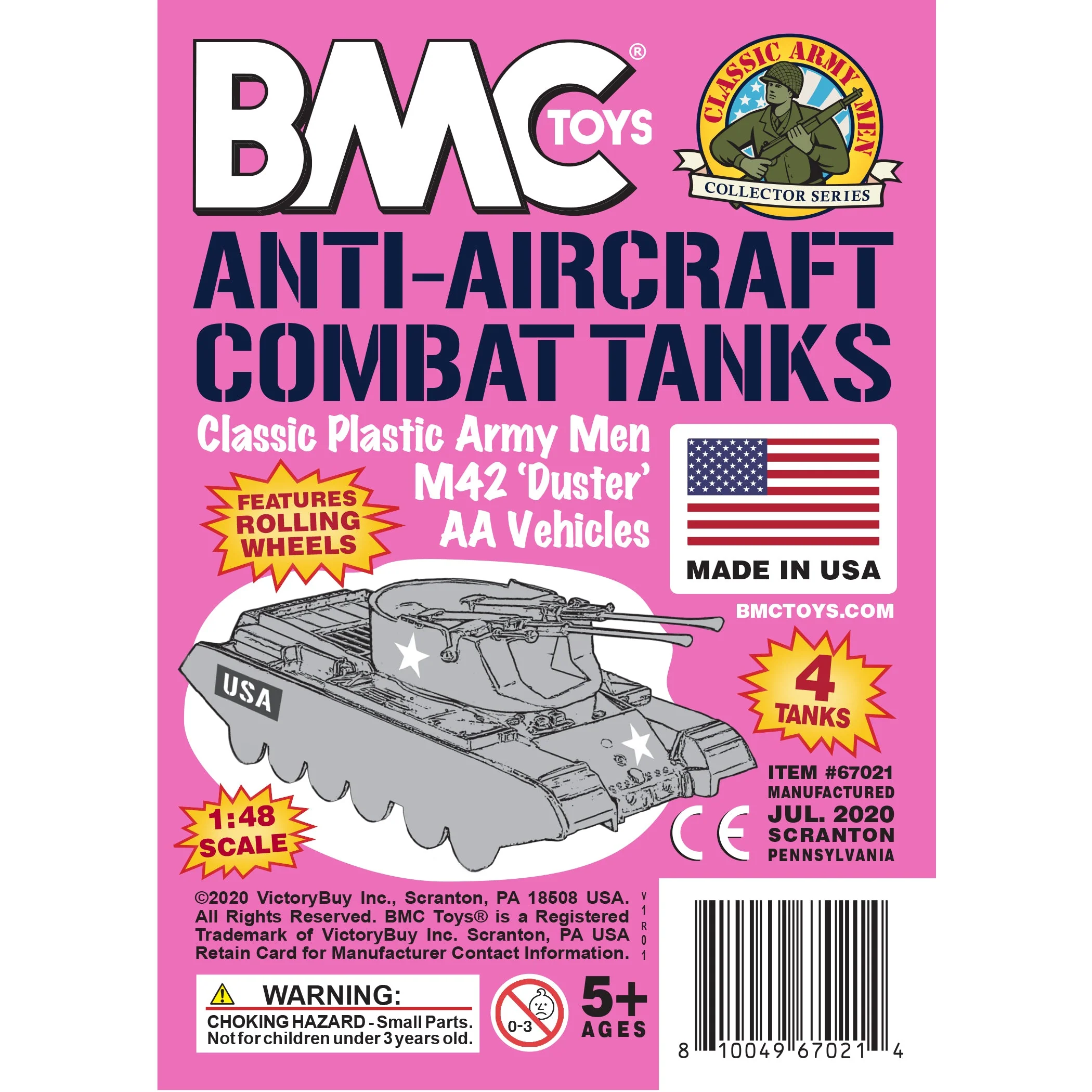 BMC Classic Payton Anti-Aircraft Tanks - 4pc Pink Plastic Army Men Vehicles - Image 6