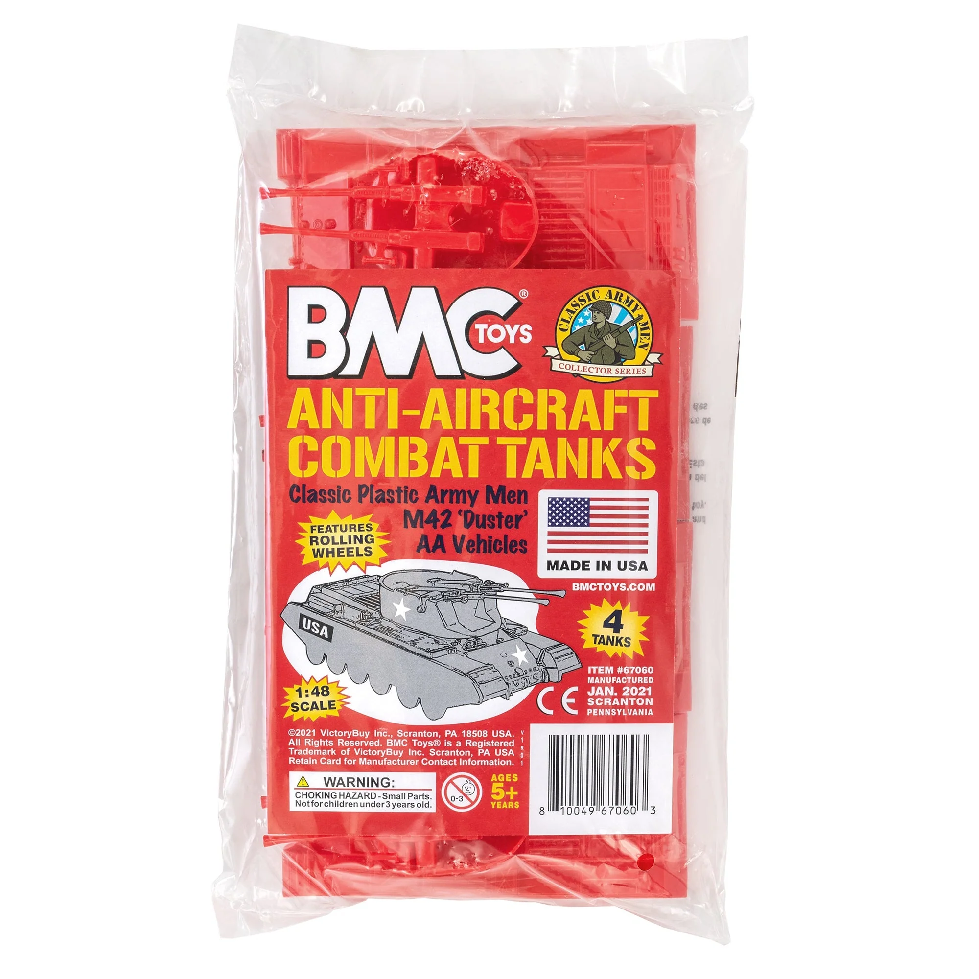 BMC Classic Payton Anti-Aircraft Tanks - 4pc Red Plastic Army Men Vehicles - Image 4
