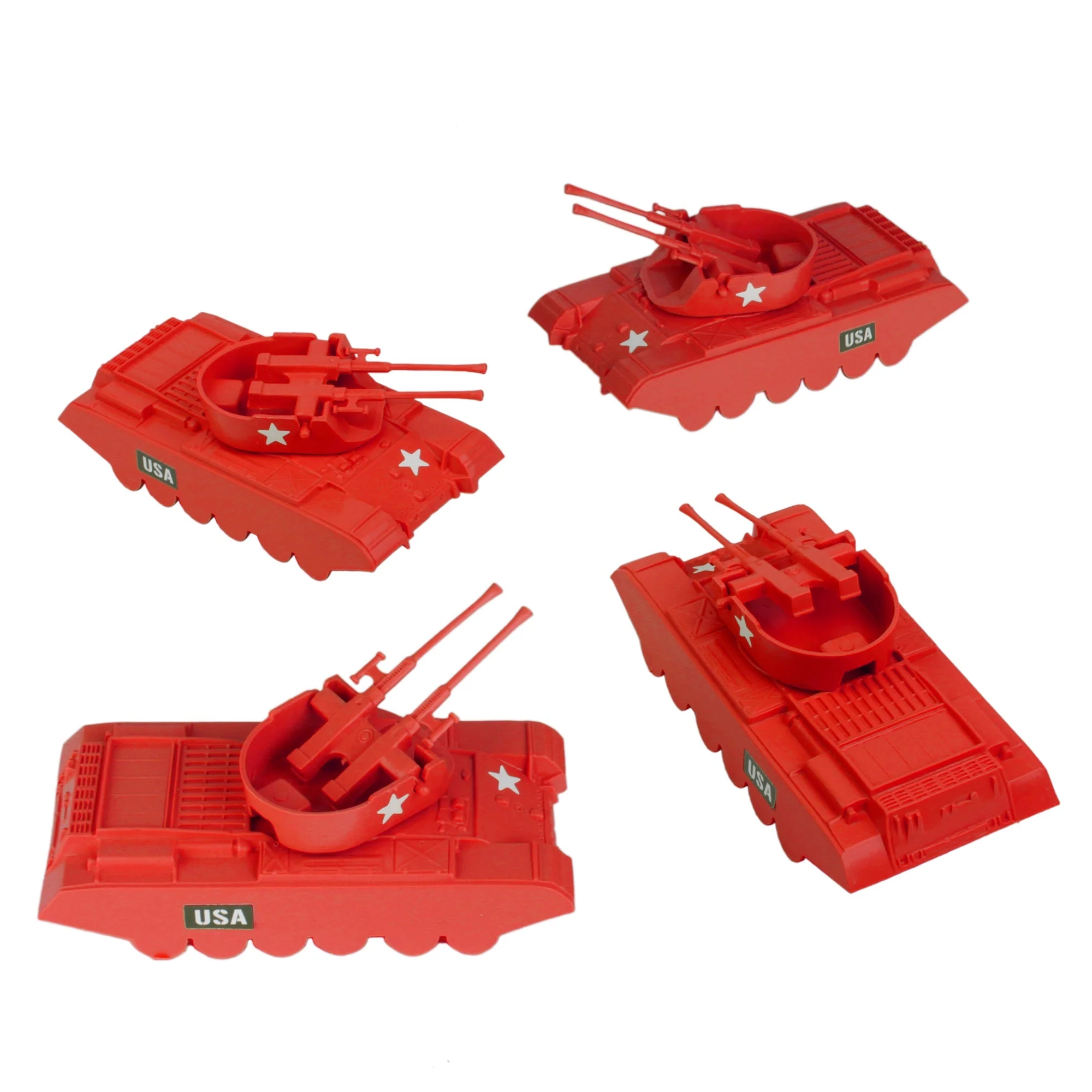 BMC Classic Payton Anti-Aircraft Tanks - 4pc Red Plastic Army Men Vehicles - Image 5
