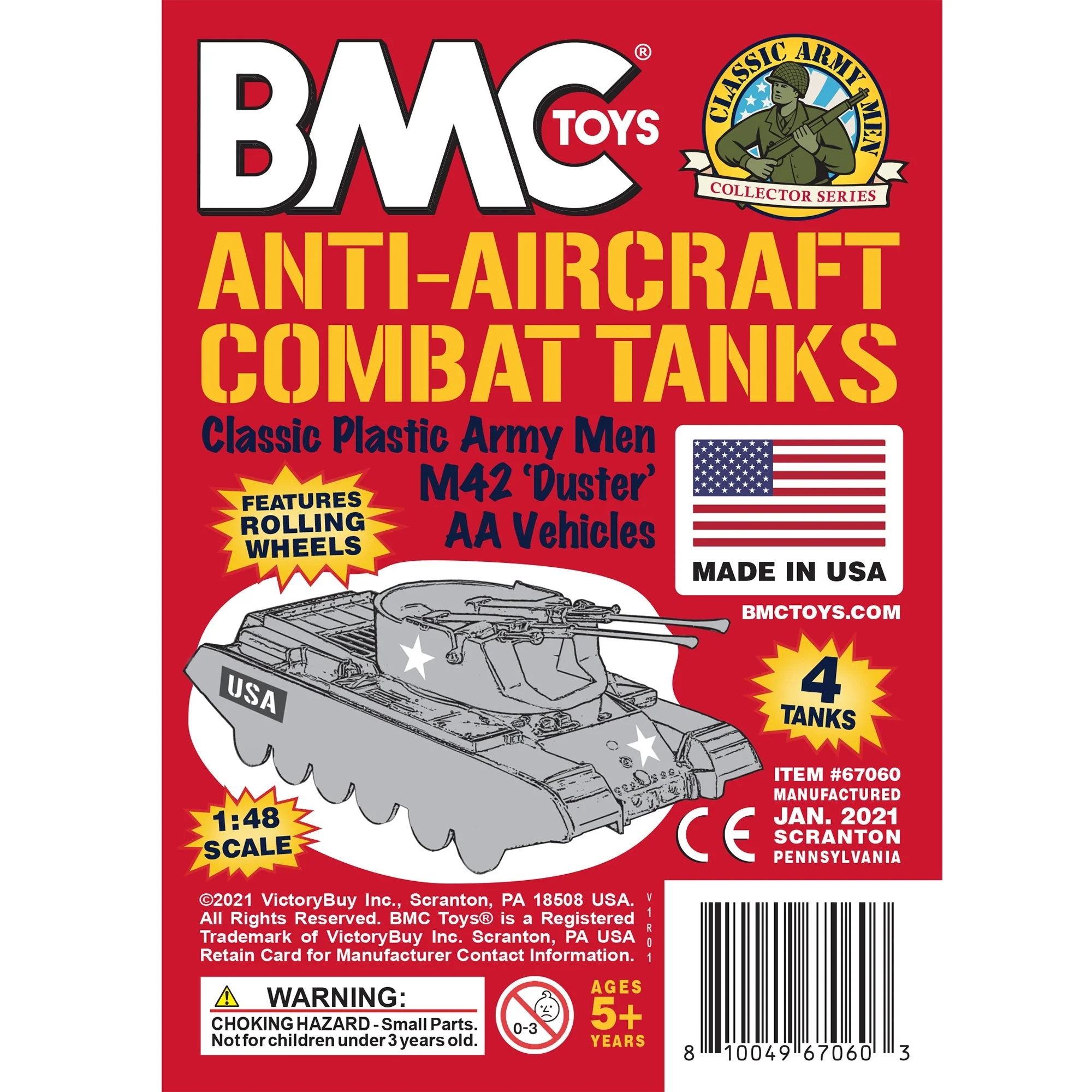 BMC Classic Payton Anti-Aircraft Tanks - 4pc Red Plastic Army Men Vehicles - Image 6