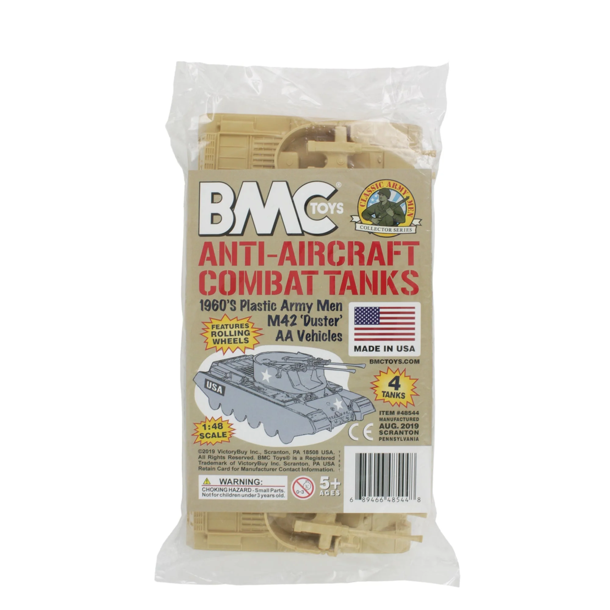 BMC Classic Payton Anti-Aircraft Tanks 4pc Tan Plastic Army Men Vehicles US Made - Image 4