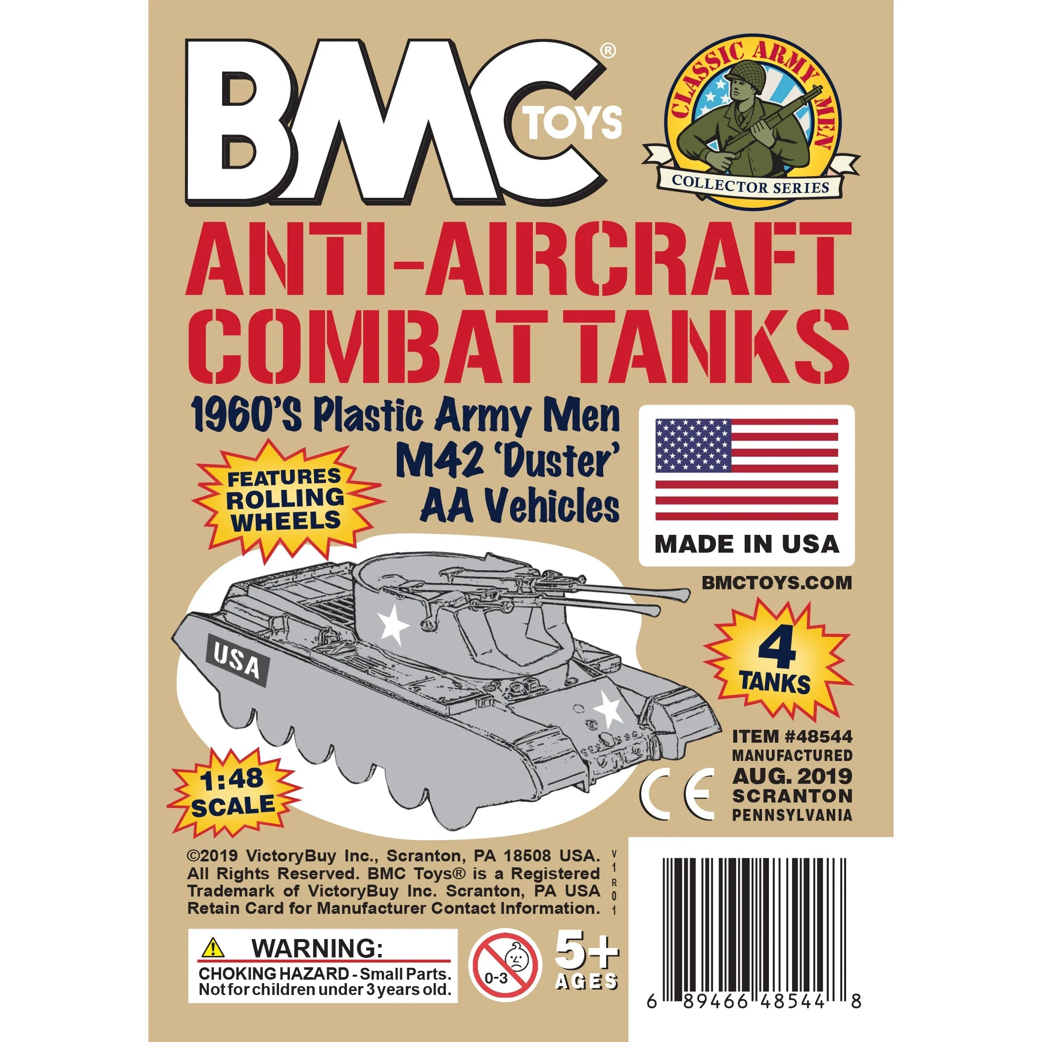 BMC Classic Payton Anti-Aircraft Tanks 4pc Tan Plastic Army Men Vehicles US Made - Image 5