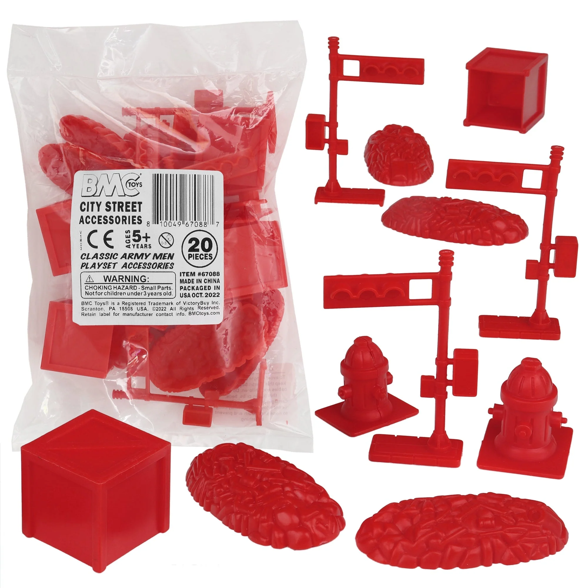 BMC Classic PPC City Street Accessories - 20pc Red Plastic Army Men Playset
