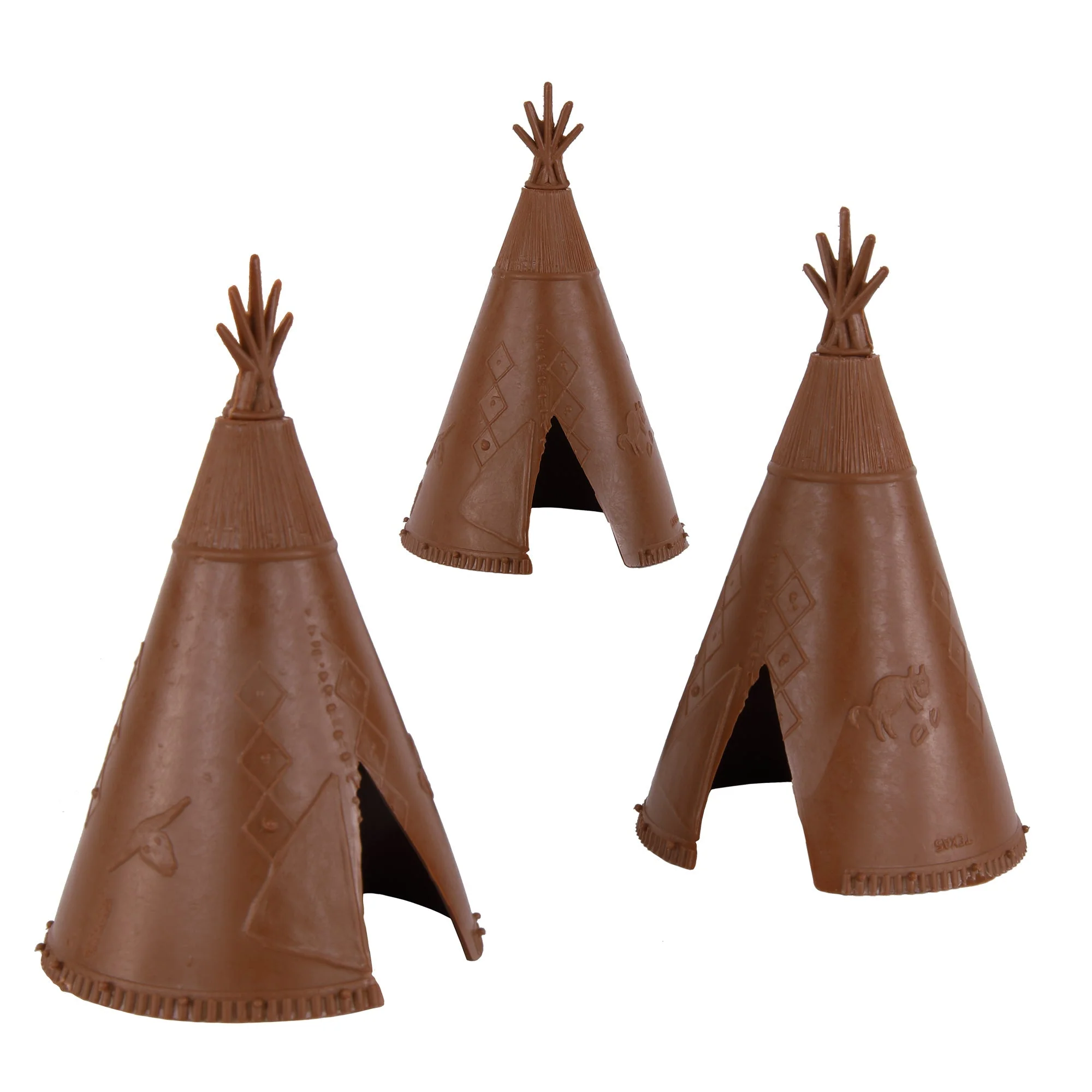 BMC Classic Plains Indian Teepees - 3 Brown Western Plastic Playset Accessories