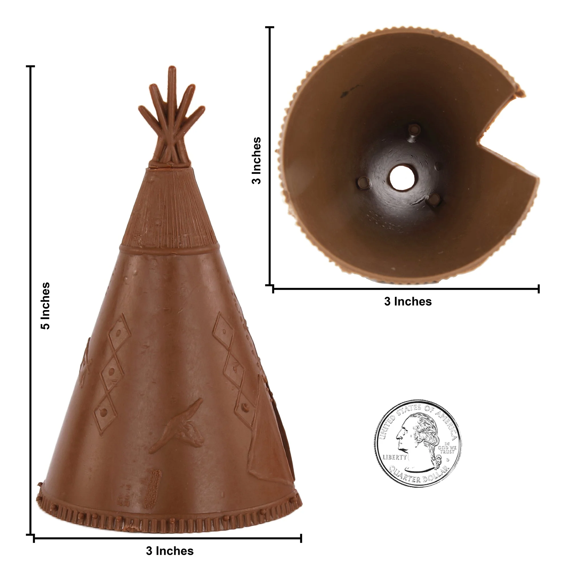 BMC Classic Plains Indian Teepees - 3 Brown Western Plastic Playset Accessories - Image 2