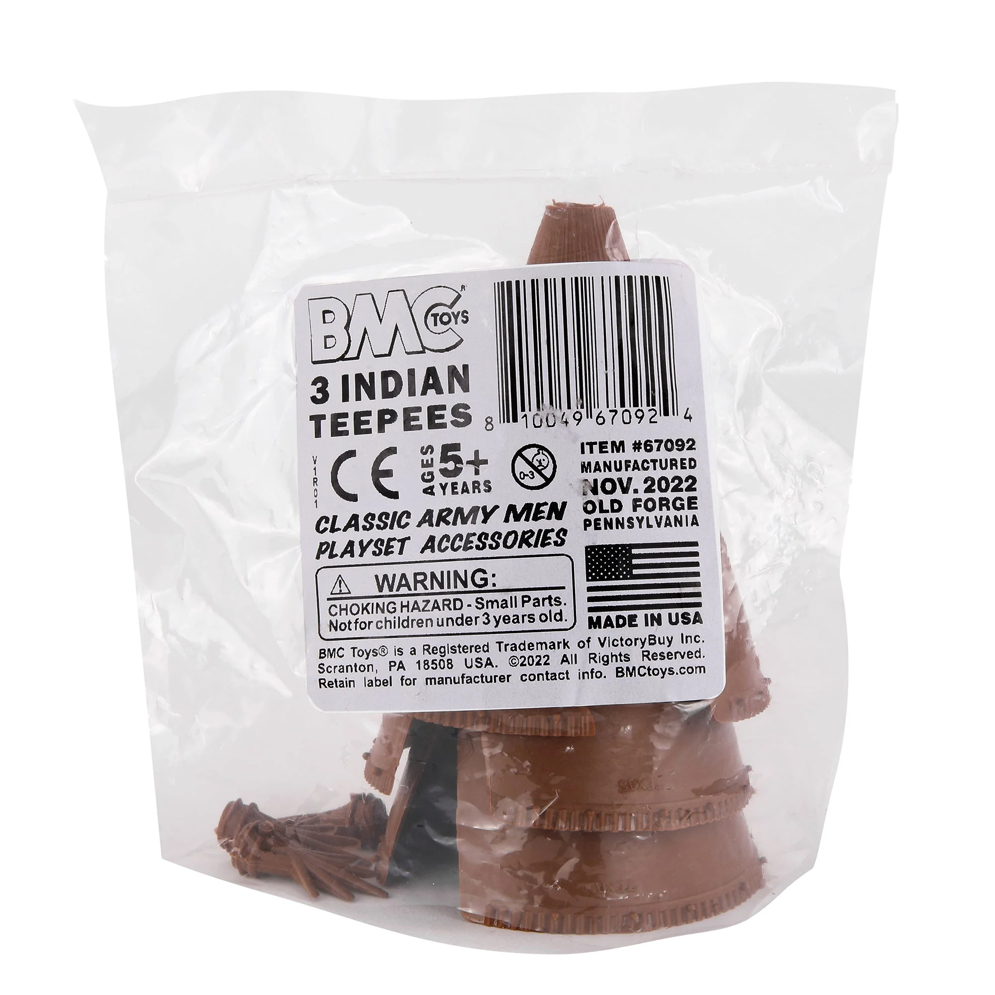 BMC Classic Plains Indian Teepees - 3 Brown Western Plastic Playset Accessories - Image 4