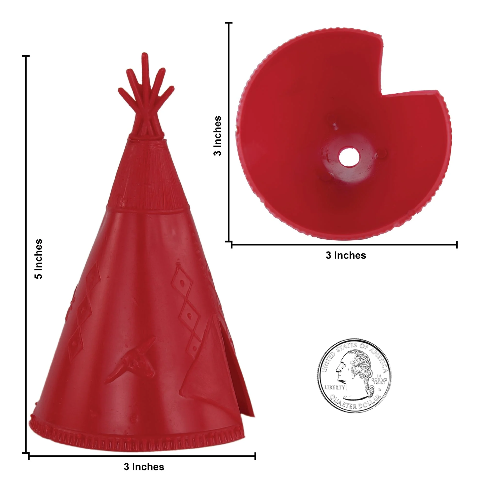 BMC Classic Plains Indian Teepees - Red 3pc Western Plastic Playset Accessories - Image 2