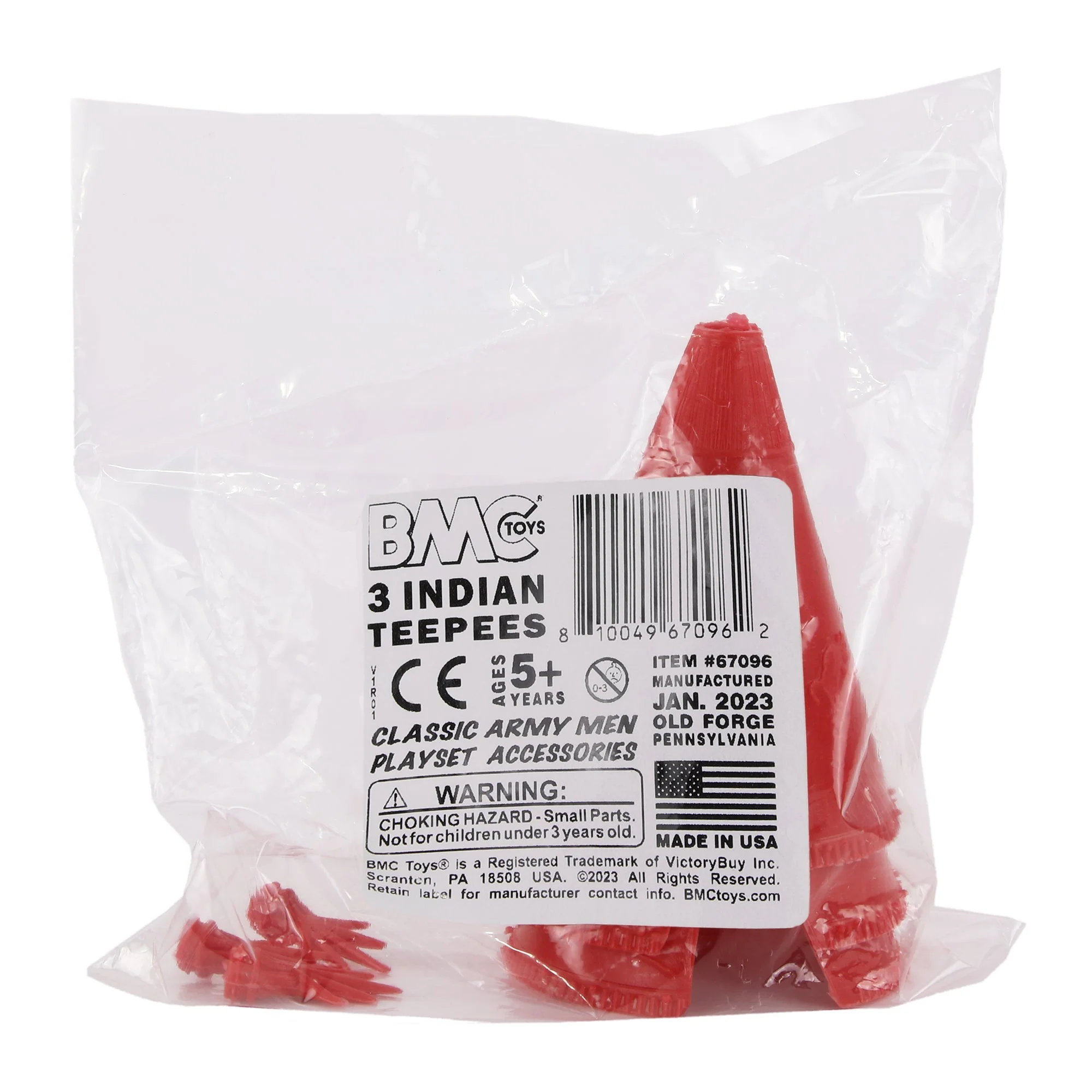 BMC Classic Plains Indian Teepees - Red 3pc Western Plastic Playset Accessories - Image 4