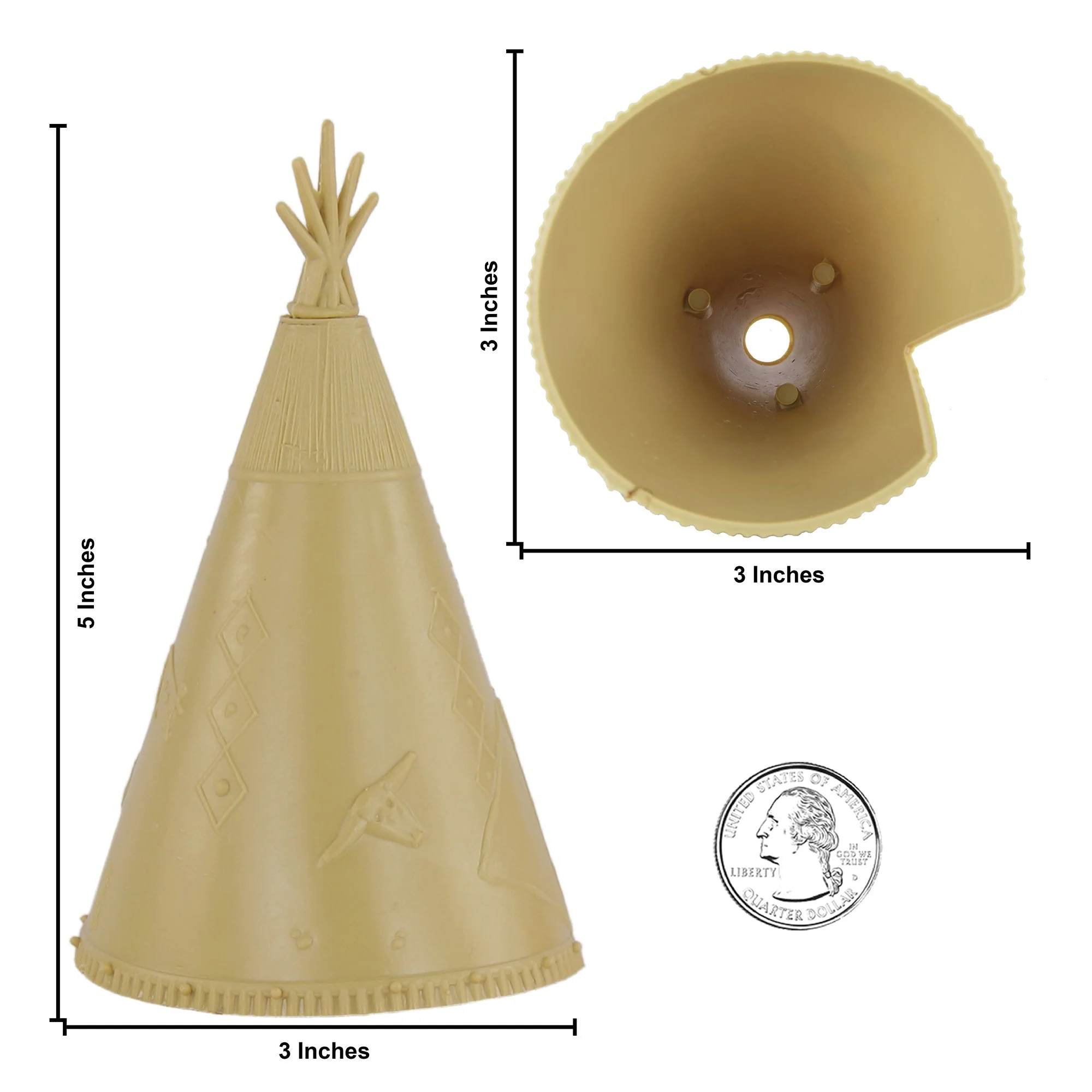 BMC Classic Plains Indian Teepees - Tan 3pc Western Plastic Playset Accessories - Image 2