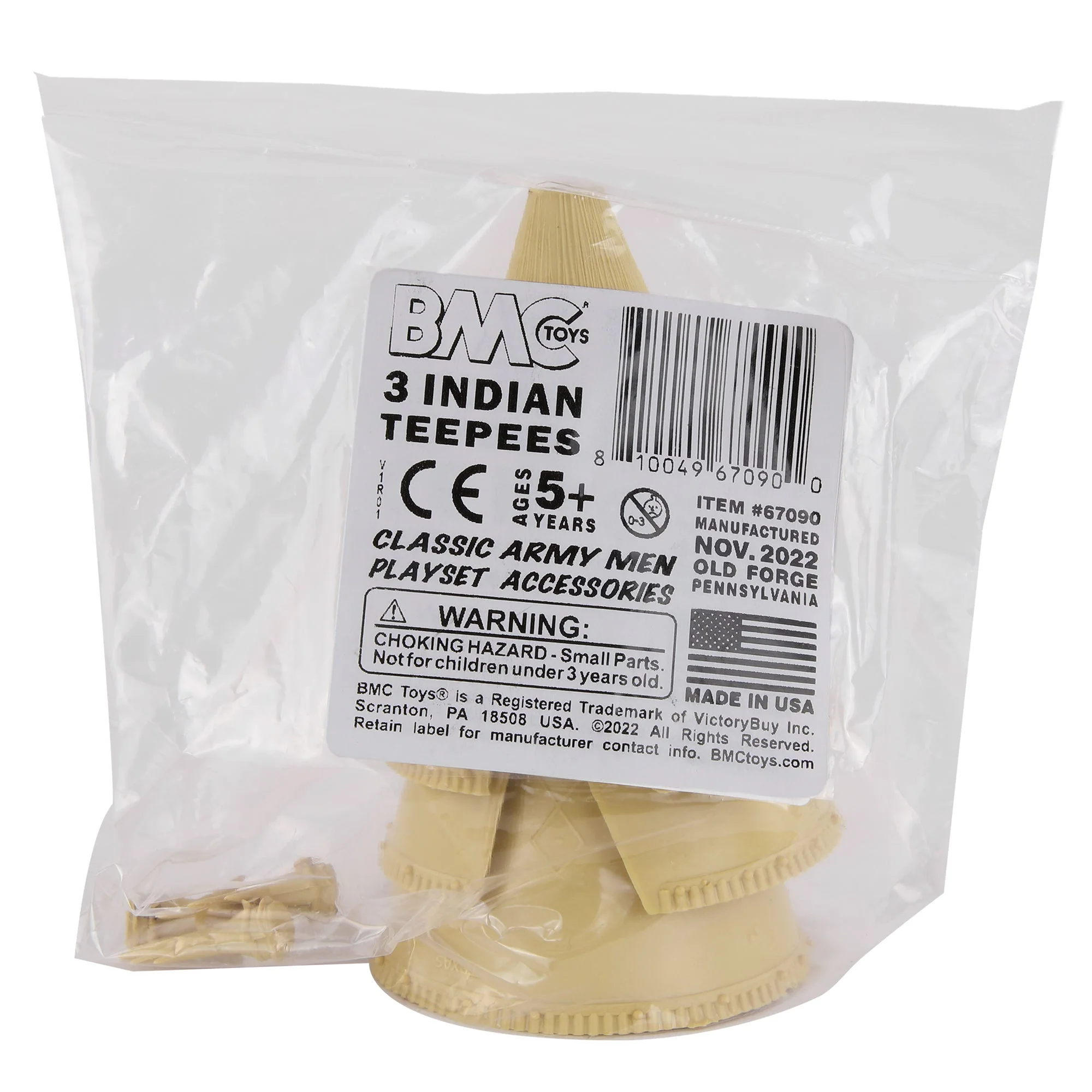 BMC Classic Plains Indian Teepees - Tan 3pc Western Plastic Playset Accessories - Image 4