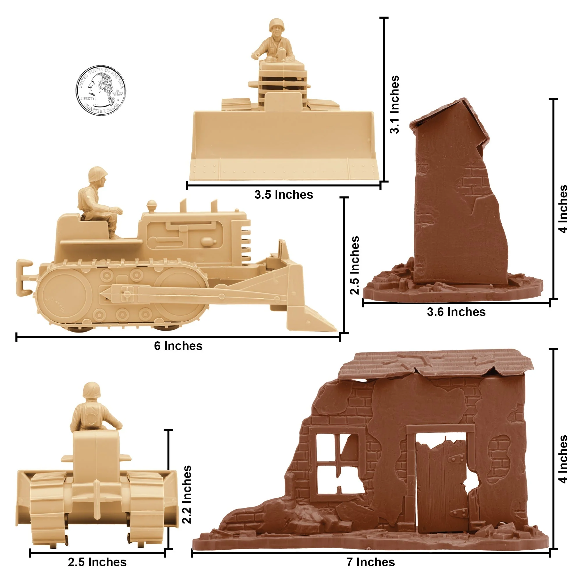 BMC Classic Army Corps of Engineers Tan Bulldozer Building Plastic Army Men Set - Image 2