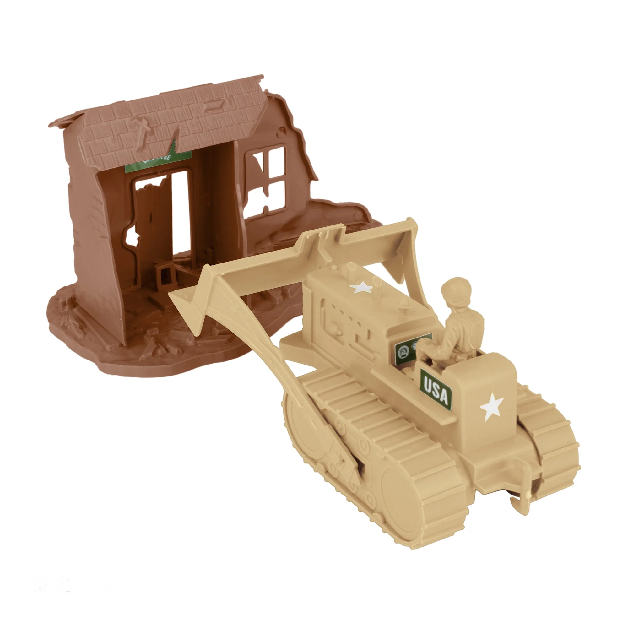 BMC Classic Army Corps of Engineers Tan Bulldozer Building Plastic Army Men Set - Image 3