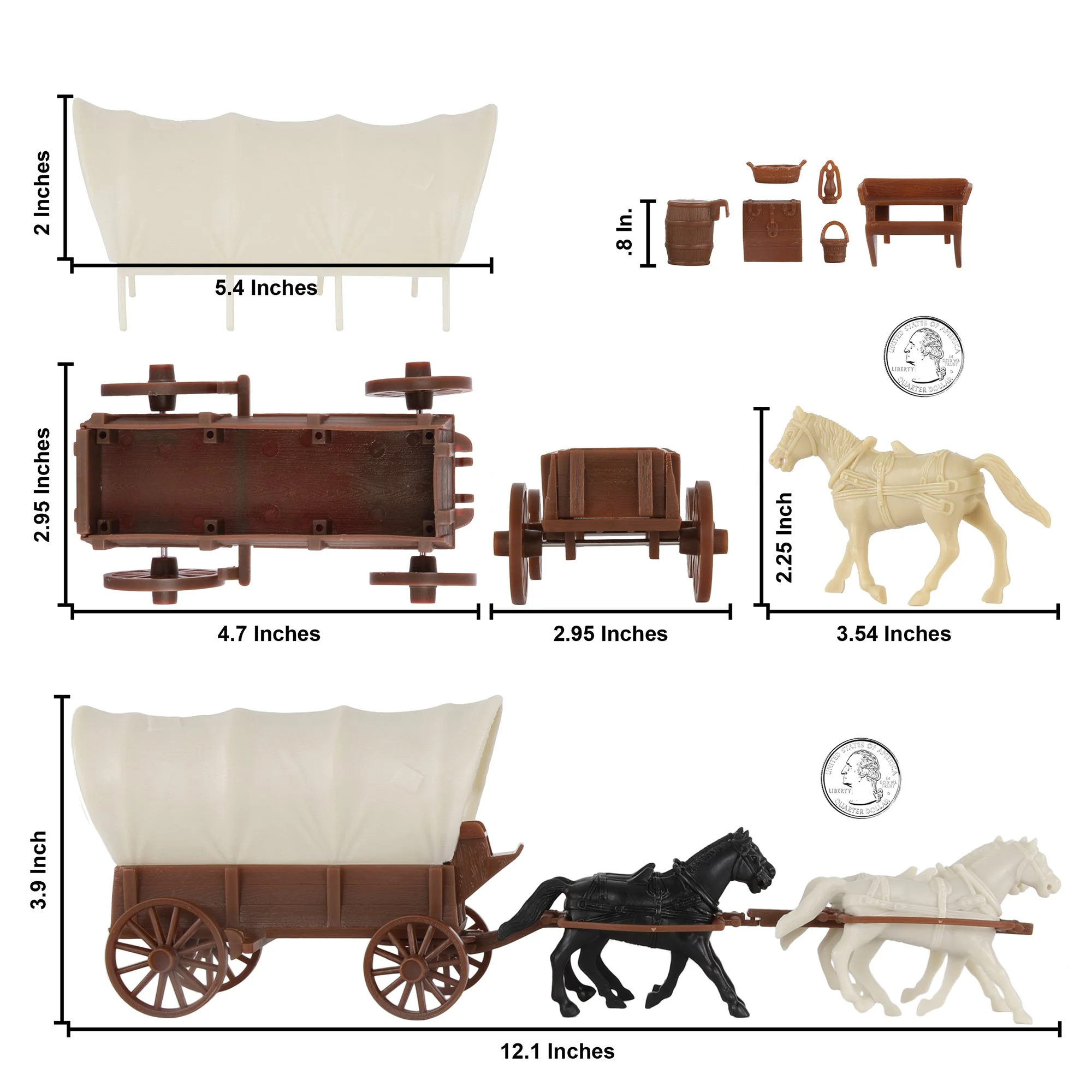 BMC CTS Western Covered Wagons - Brown Pioneer Horse Cart 24pc Playset - Image 2