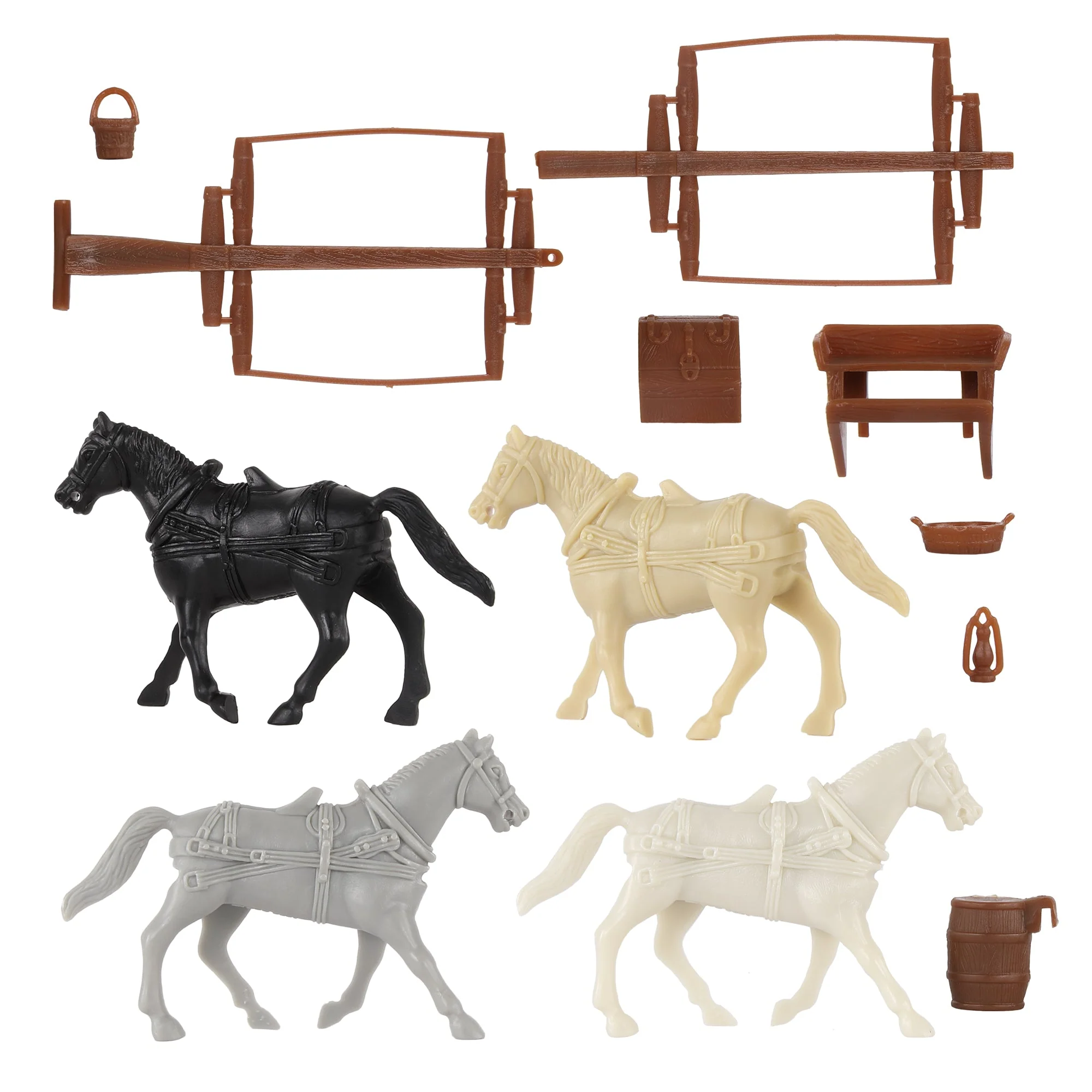 BMC CTS Western Covered Wagons - Brown Pioneer Horse Cart 24pc Playset - Image 4