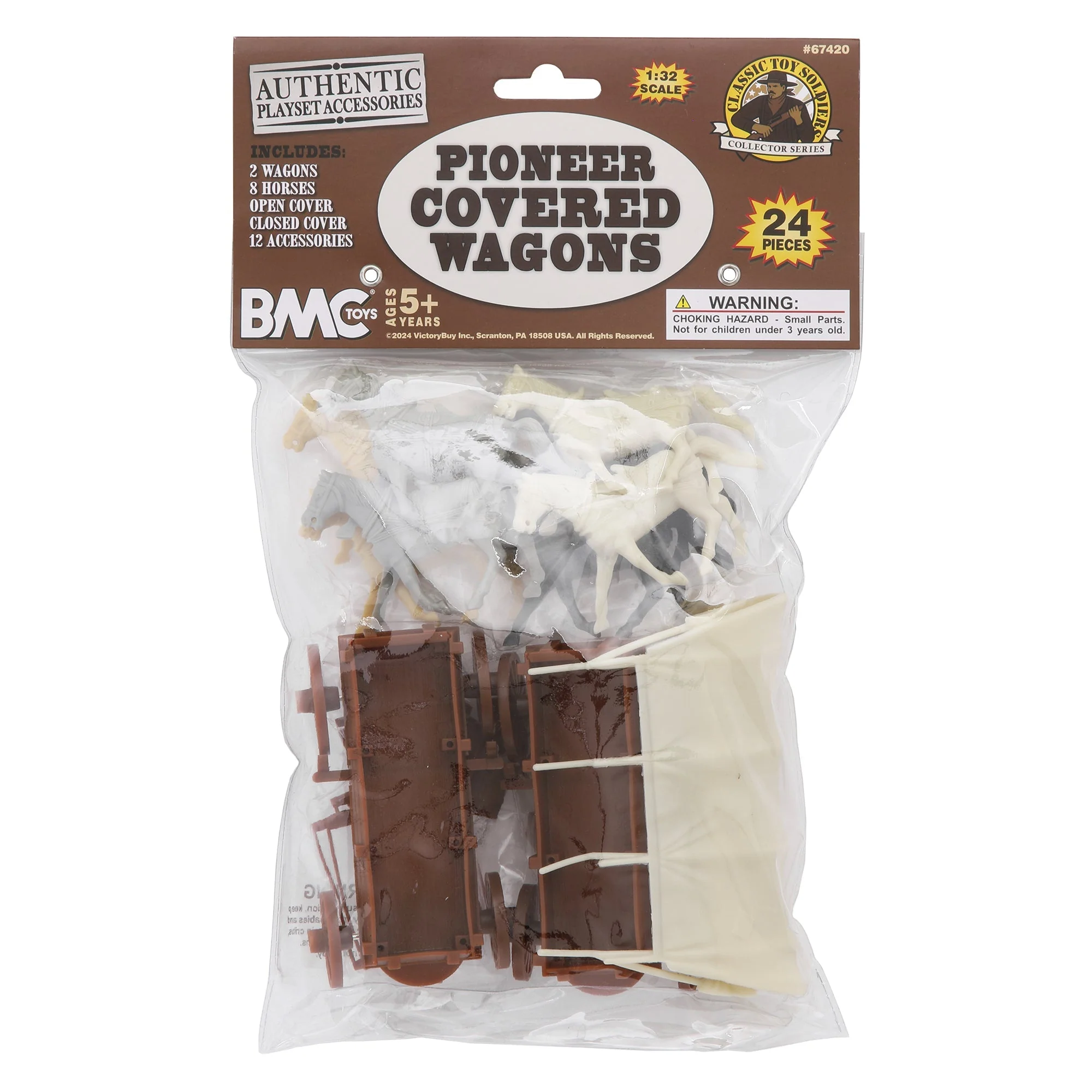 BMC CTS Western Covered Wagons - Brown Pioneer Horse Cart 24pc Playset - Image 6