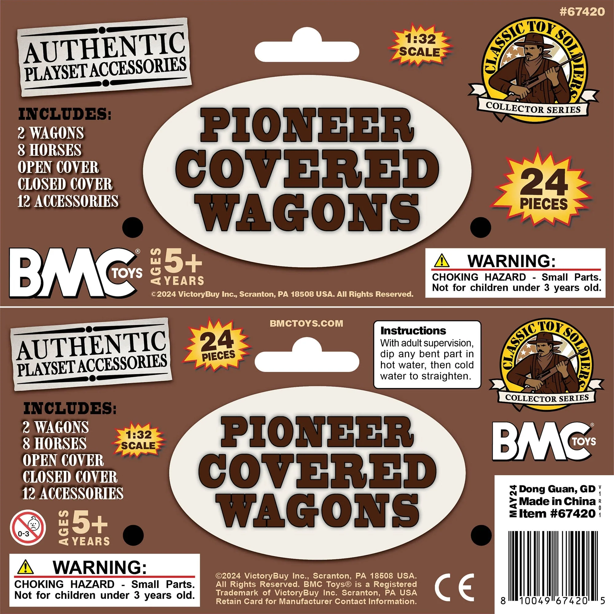 BMC CTS Western Covered Wagons - Brown Pioneer Horse Cart 24pc Playset - Image 7