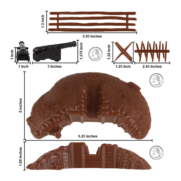 BMC CTS Redoubt Position & Naval Cannon - 12pc Brown Plastic Army Men Playset - Image 2