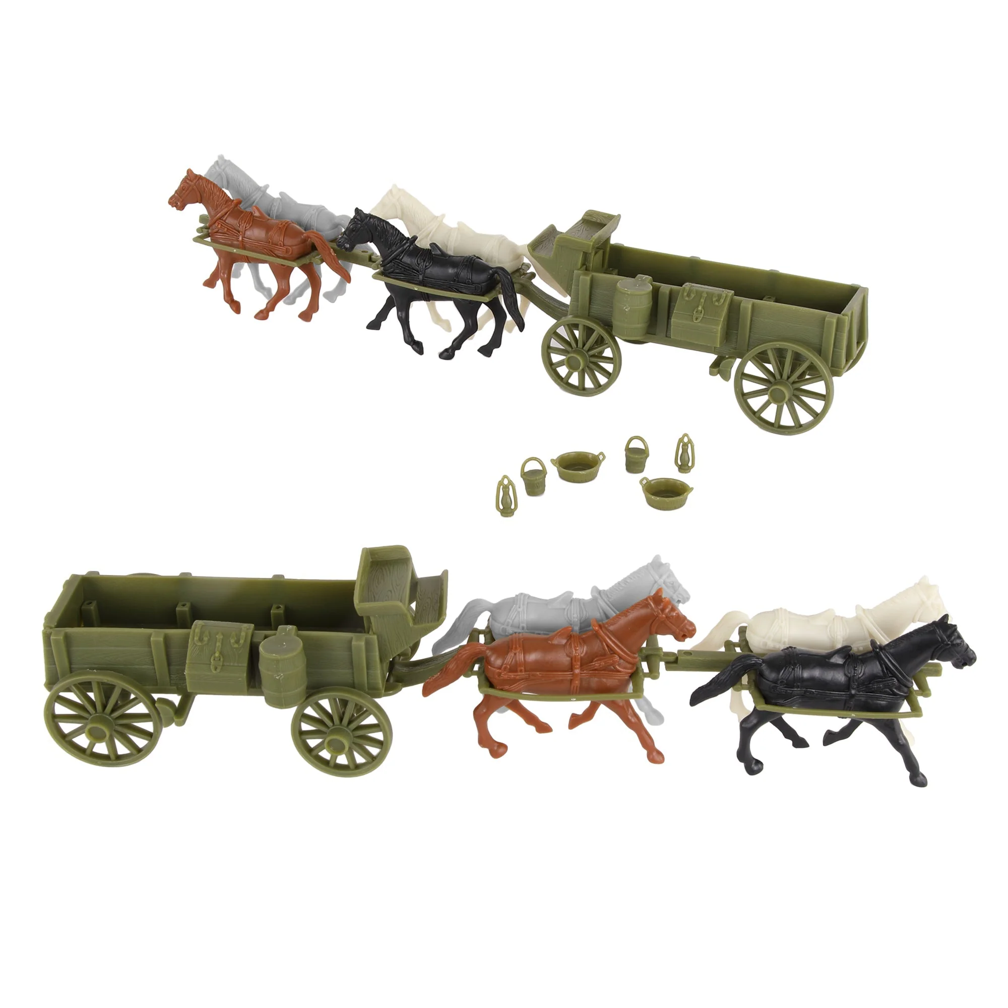 BMC CTS WW1 Ambulance & Supply Wagons - OD Green Square Top Horse Cart Playset - Image 4