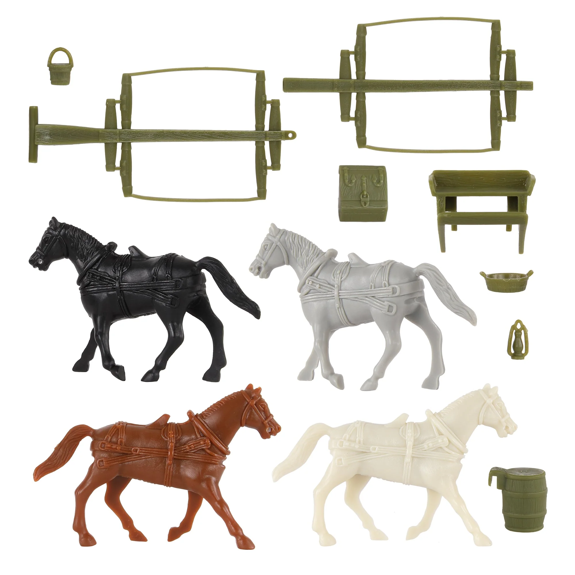 BMC CTS WW1 Ambulance & Supply Wagons - OD Green Square Top Horse Cart Playset - Image 5